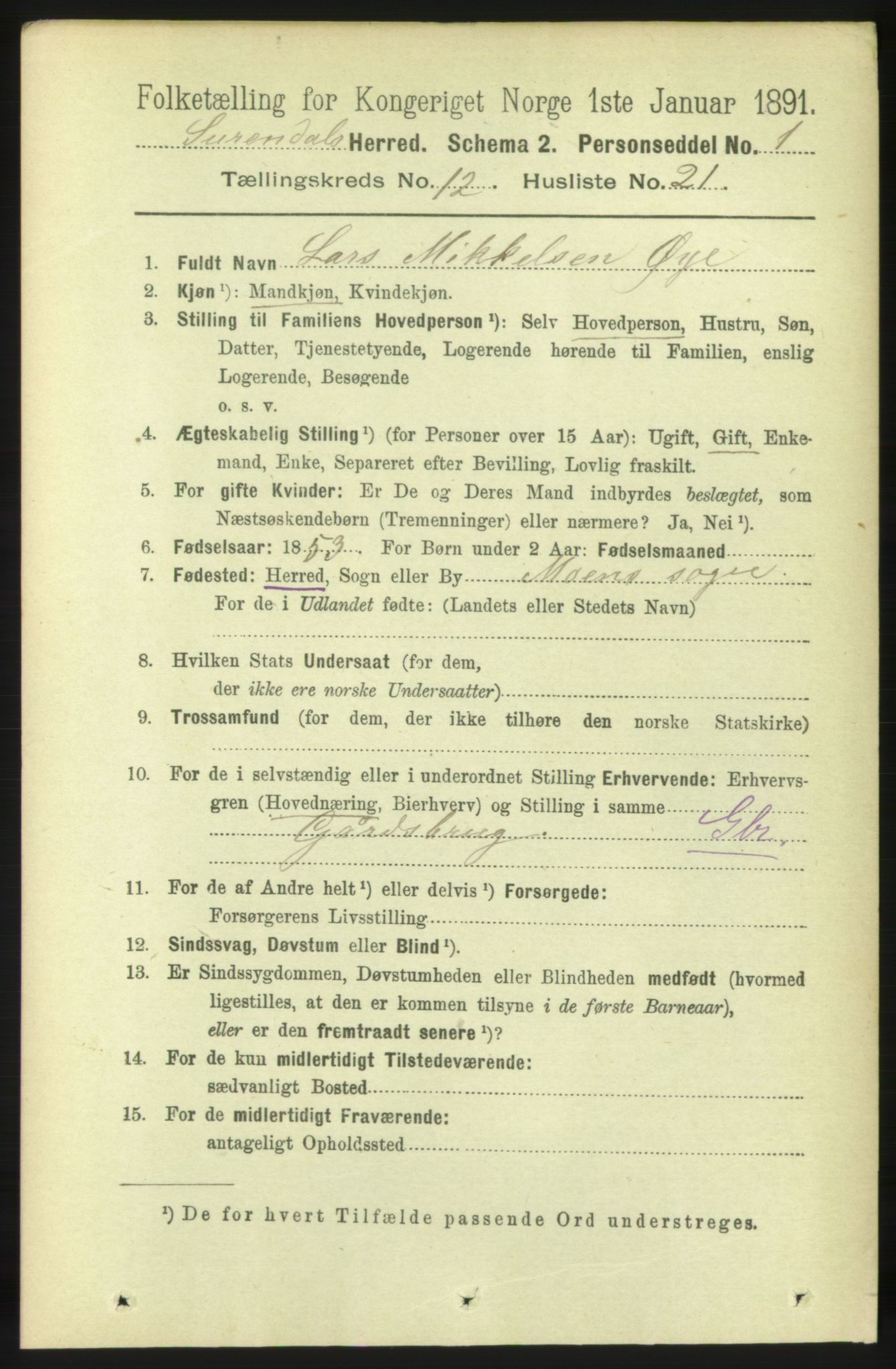 RA, 1891 census for 1566 Surnadal, 1891, p. 2998