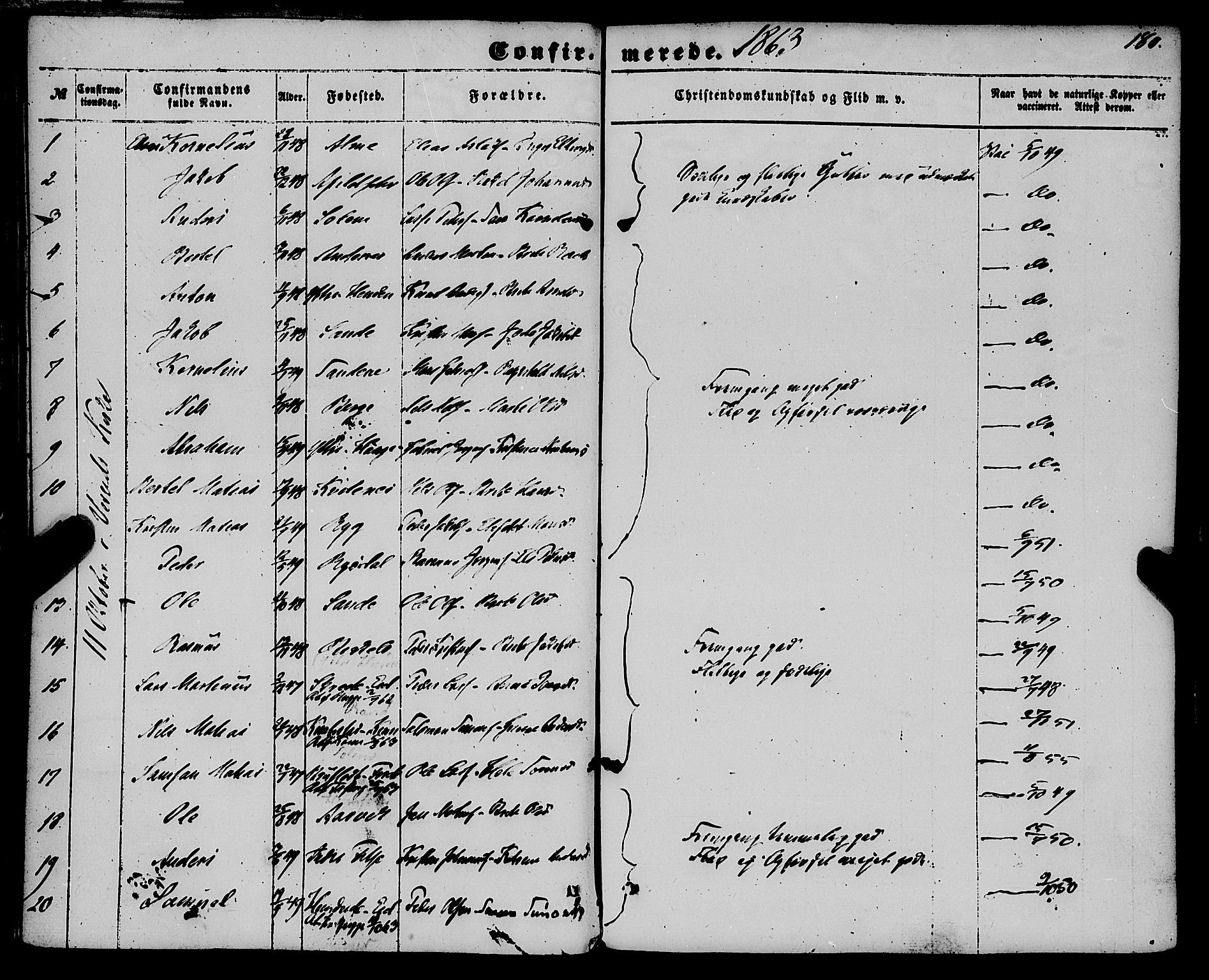 Gloppen sokneprestembete, AV/SAB-A-80101/H/Haa/Haaa/L0009: Parish register (official) no. A 9, 1855-1870, p. 180