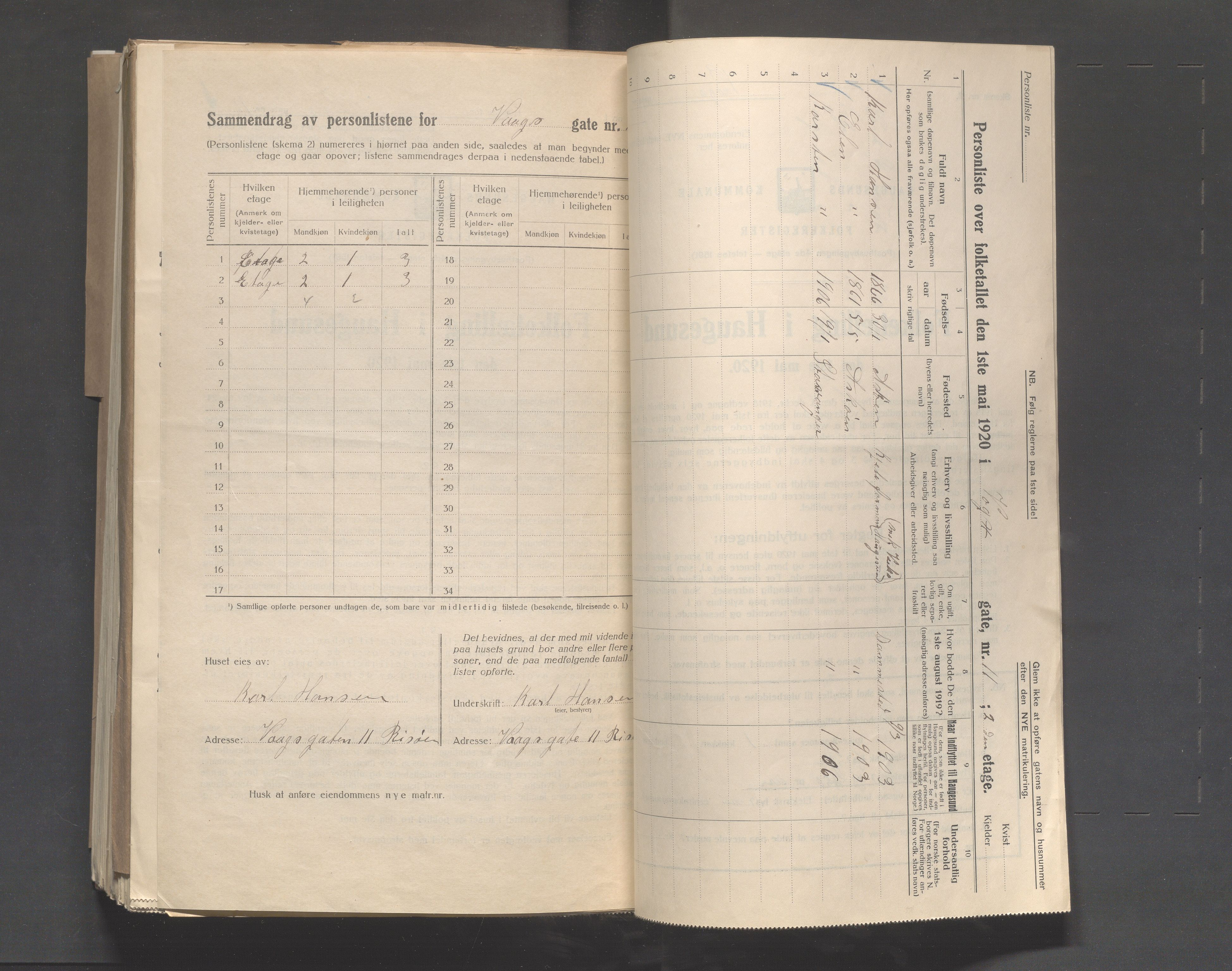 IKAR, Local census 1.5.1920 for Haugesund, 1920, p. 7144