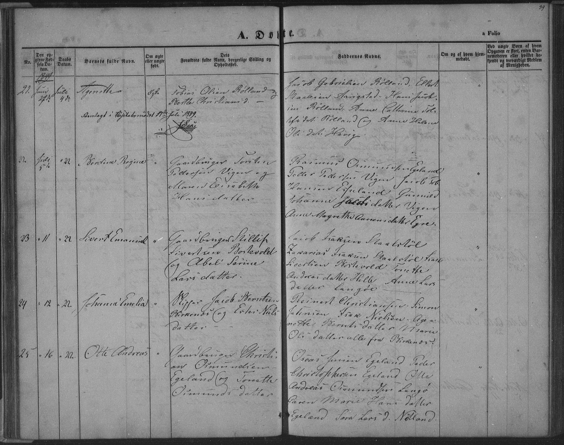 Herad sokneprestkontor, AV/SAK-1111-0018/F/Fa/Fab/L0003: Parish register (official) no. A 3, 1844-1853, p. 39