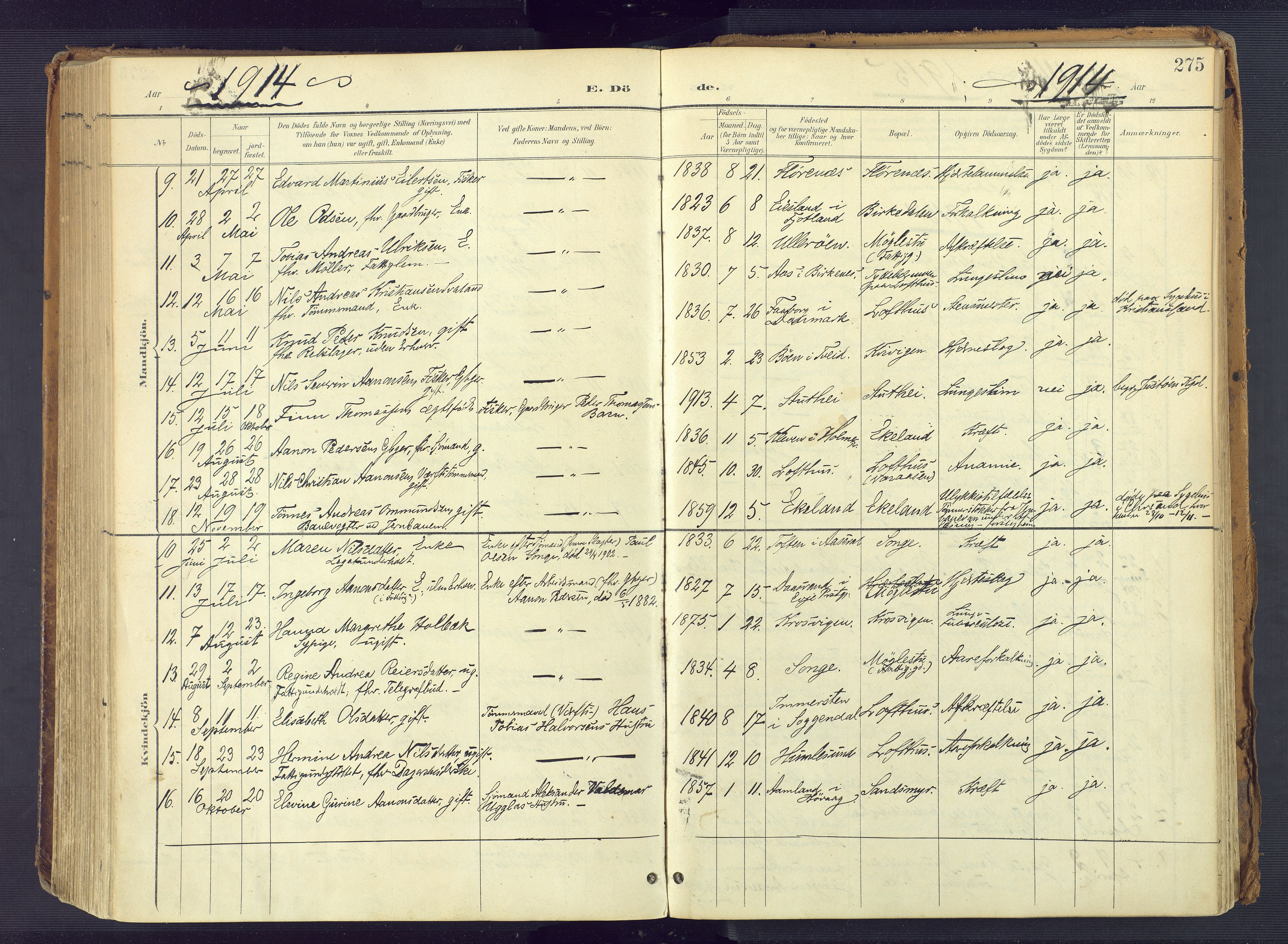 Vestre Moland sokneprestkontor, SAK/1111-0046/F/Fa/Fab/L0010: Parish register (official) no. A 10, 1900-1926, p. 275
