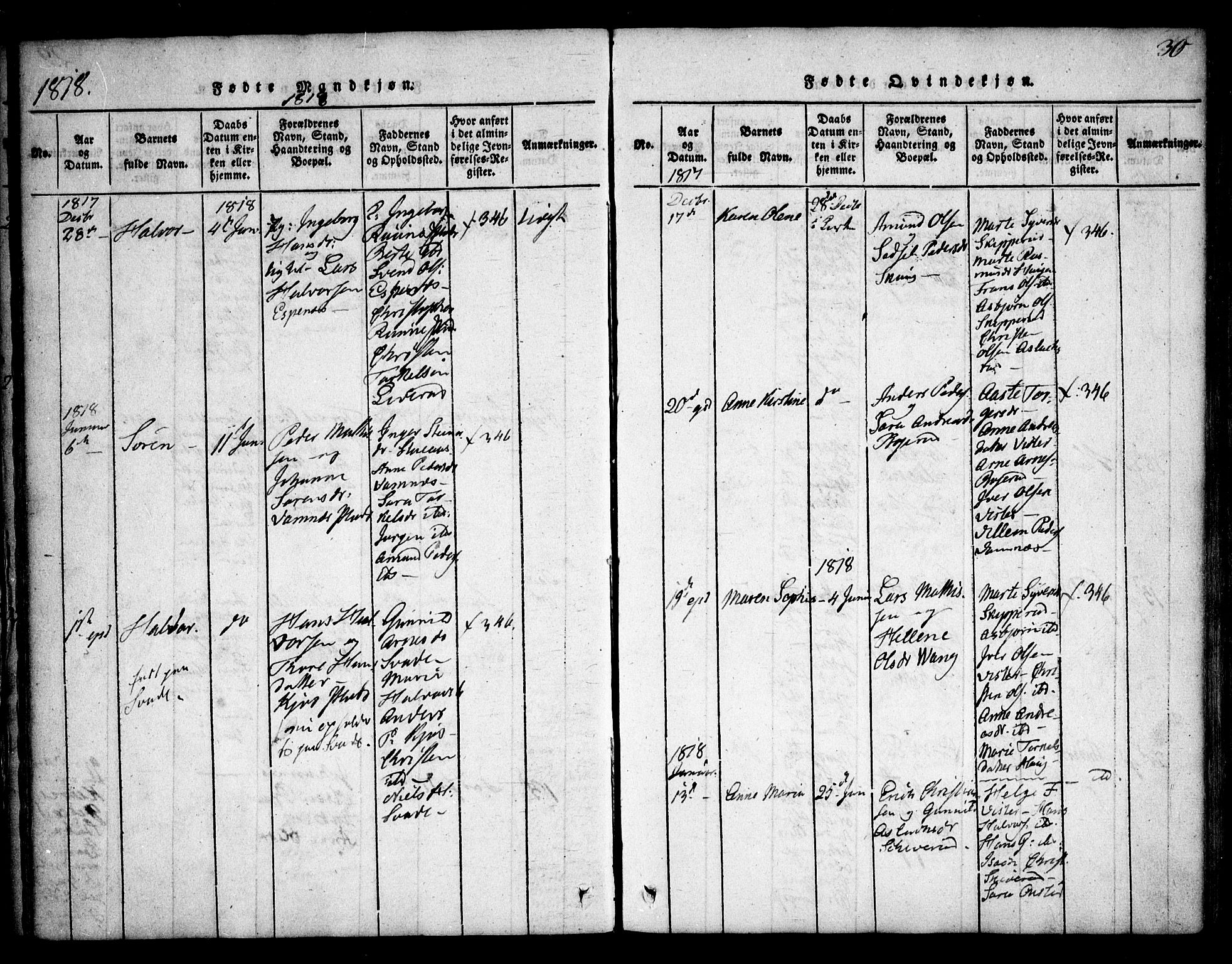 Skiptvet prestekontor Kirkebøker, SAO/A-20009/F/Fa/L0005: Parish register (official) no. 5, 1814-1838, p. 30
