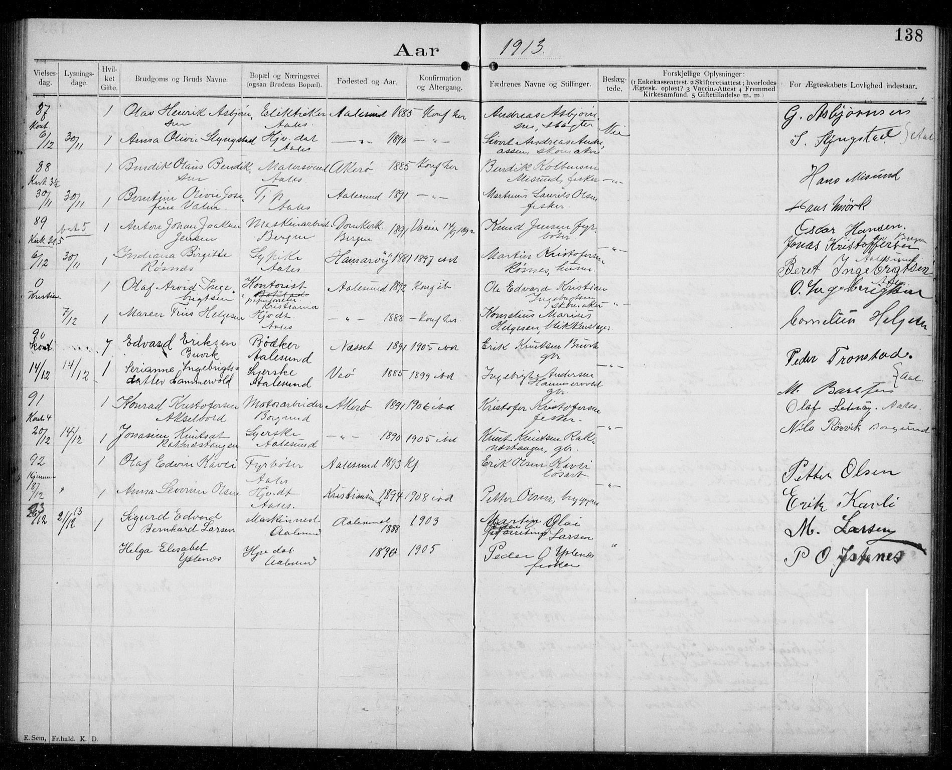 Ministerialprotokoller, klokkerbøker og fødselsregistre - Møre og Romsdal, AV/SAT-A-1454/529/L0458: Banns register no. 529A08, 1901-1918, p. 138