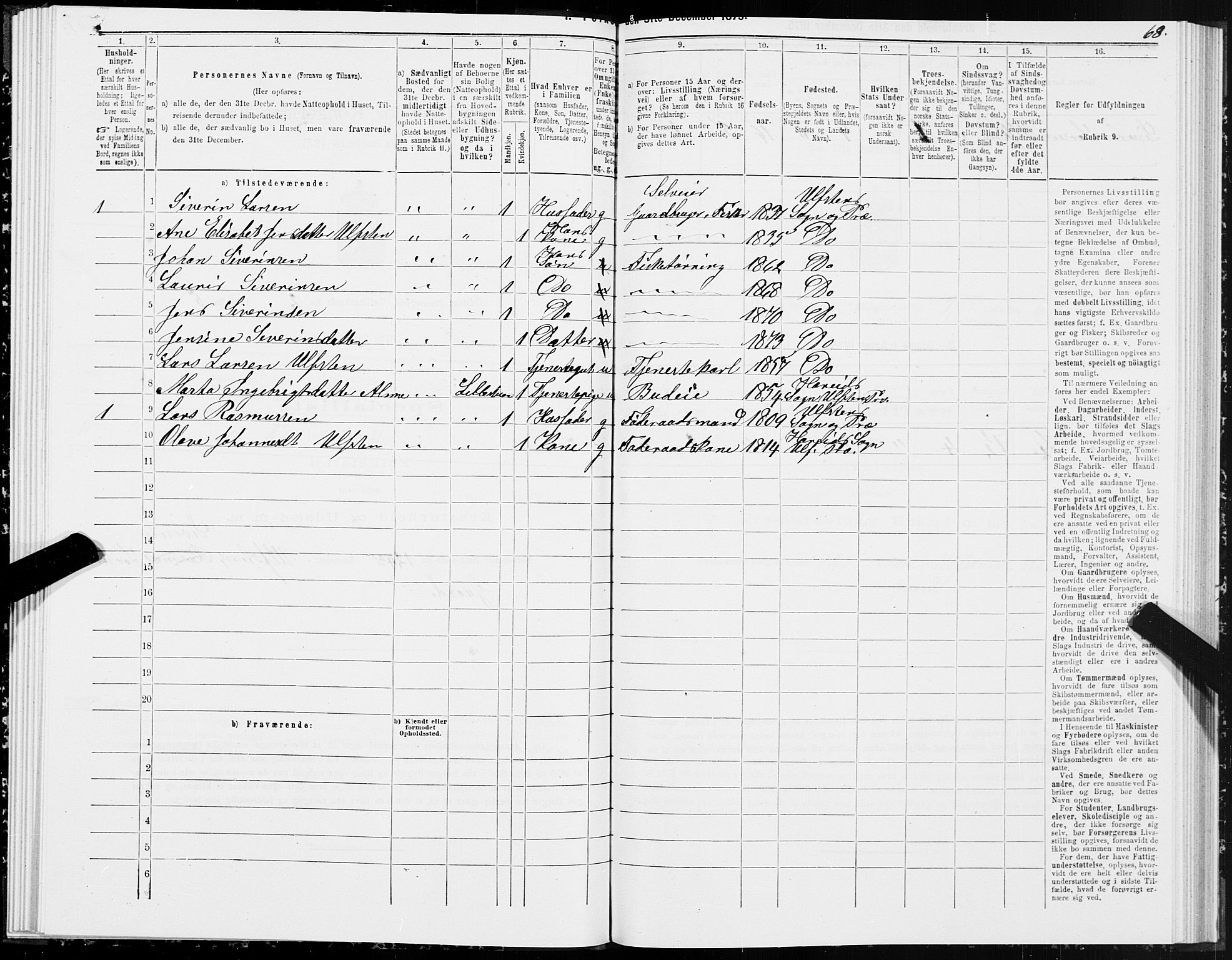 SAT, 1875 census for 1516P Ulstein, 1875, p. 1068