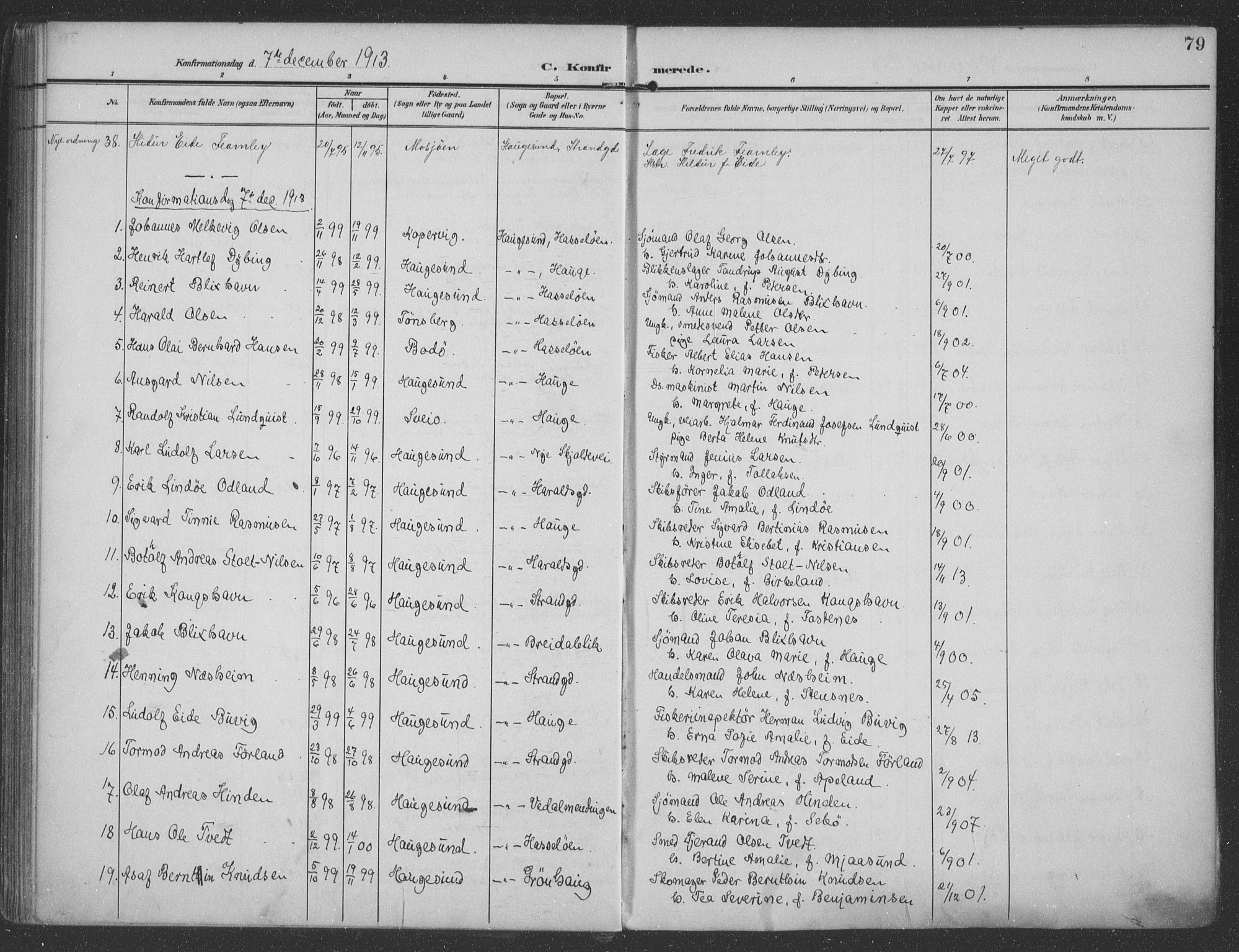 Haugesund sokneprestkontor, AV/SAST-A -101863/H/Ha/Haa/L0007: Parish register (official) no. A 7, 1904-1916, p. 79