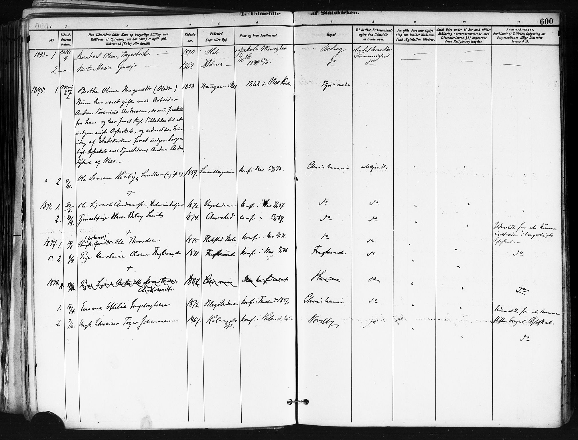 Nes prestekontor Kirkebøker, AV/SAO-A-10410/F/Fa/L0010: Parish register (official) no. I 10, 1883-1898, p. 600