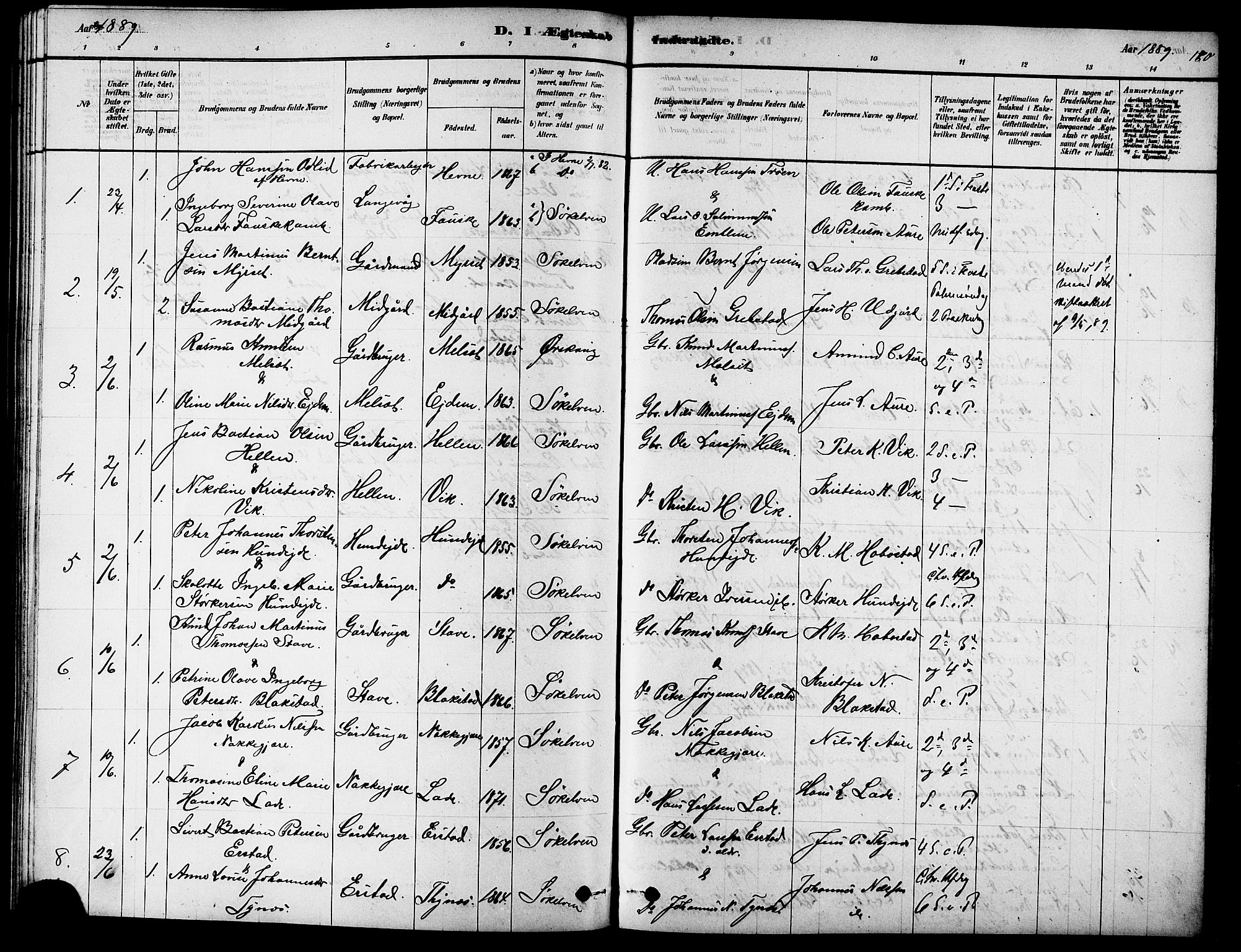 Ministerialprotokoller, klokkerbøker og fødselsregistre - Møre og Romsdal, AV/SAT-A-1454/523/L0339: Parish register (copy) no. 523C02, 1878-1891, p. 180