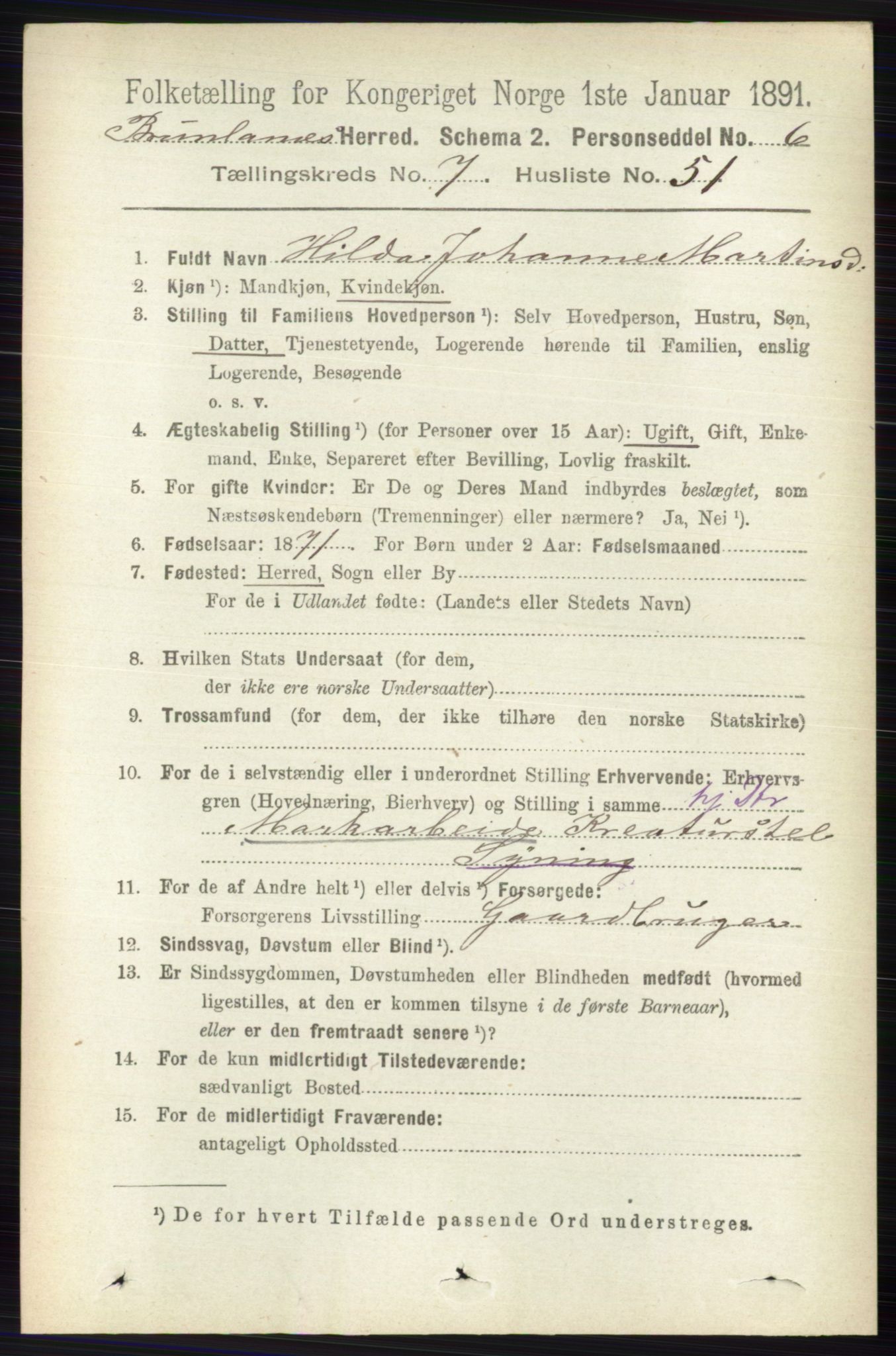 RA, 1891 census for 0726 Brunlanes, 1891, p. 3290