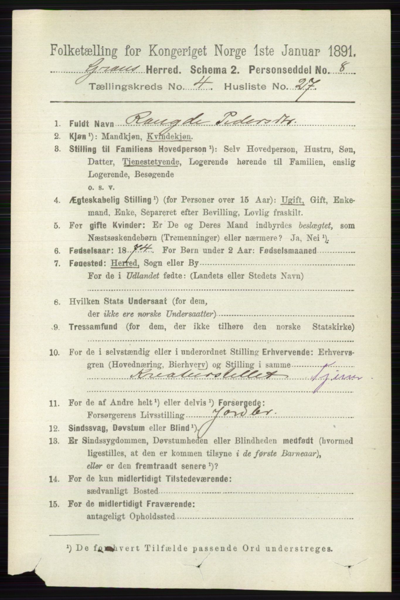 RA, 1891 census for 0534 Gran, 1891, p. 1332