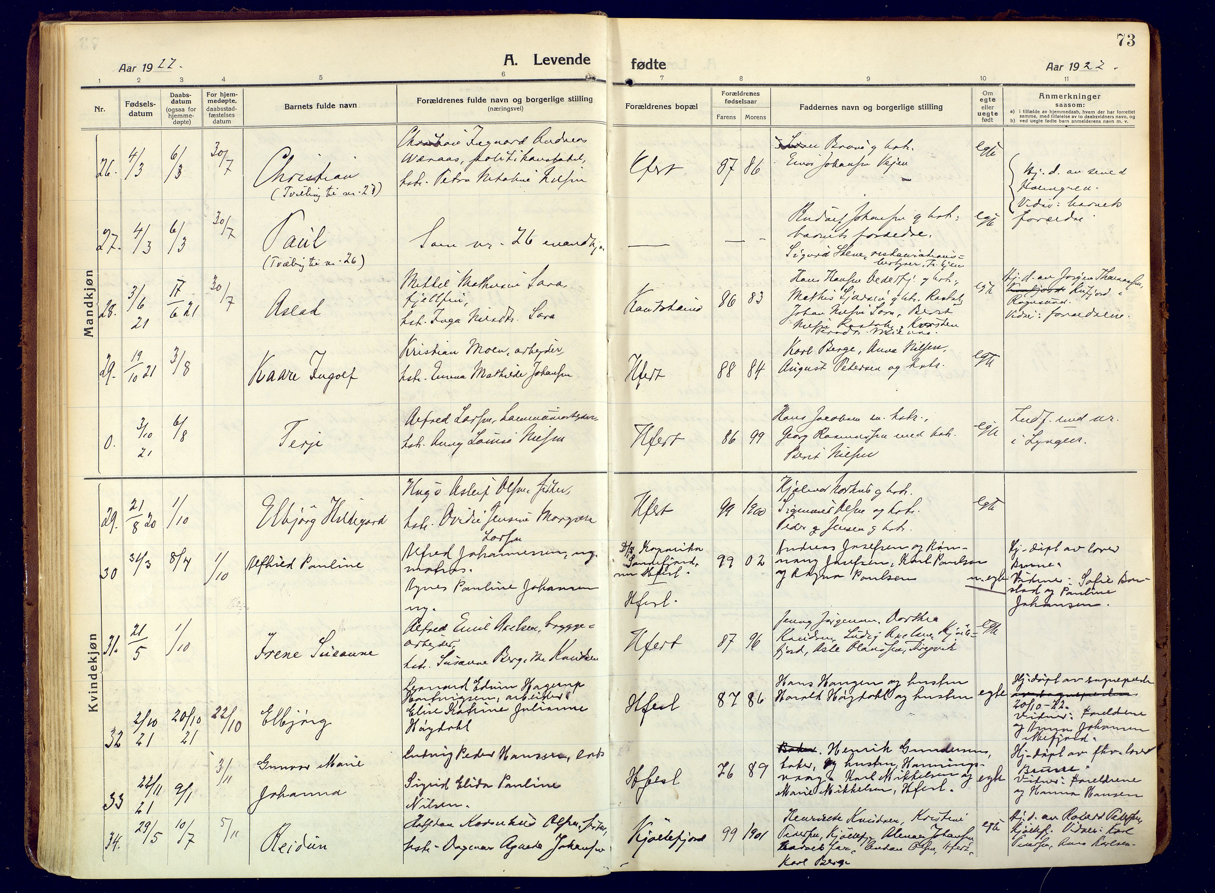 Hammerfest sokneprestkontor, AV/SATØ-S-1347/H/Ha/L0015.kirke: Parish register (official) no. 15, 1916-1923, p. 73