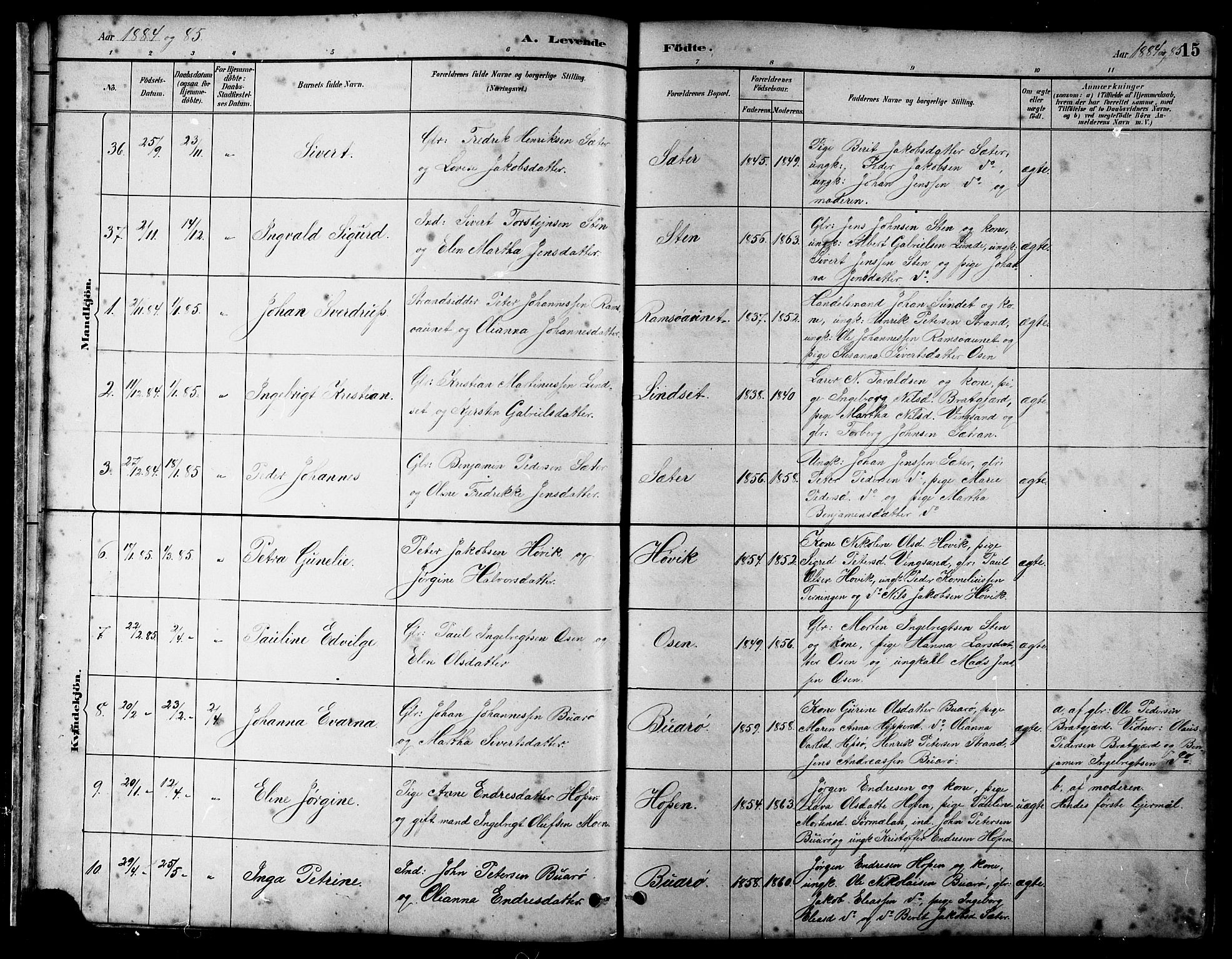 Ministerialprotokoller, klokkerbøker og fødselsregistre - Sør-Trøndelag, SAT/A-1456/658/L0726: Parish register (copy) no. 658C02, 1883-1908, p. 15