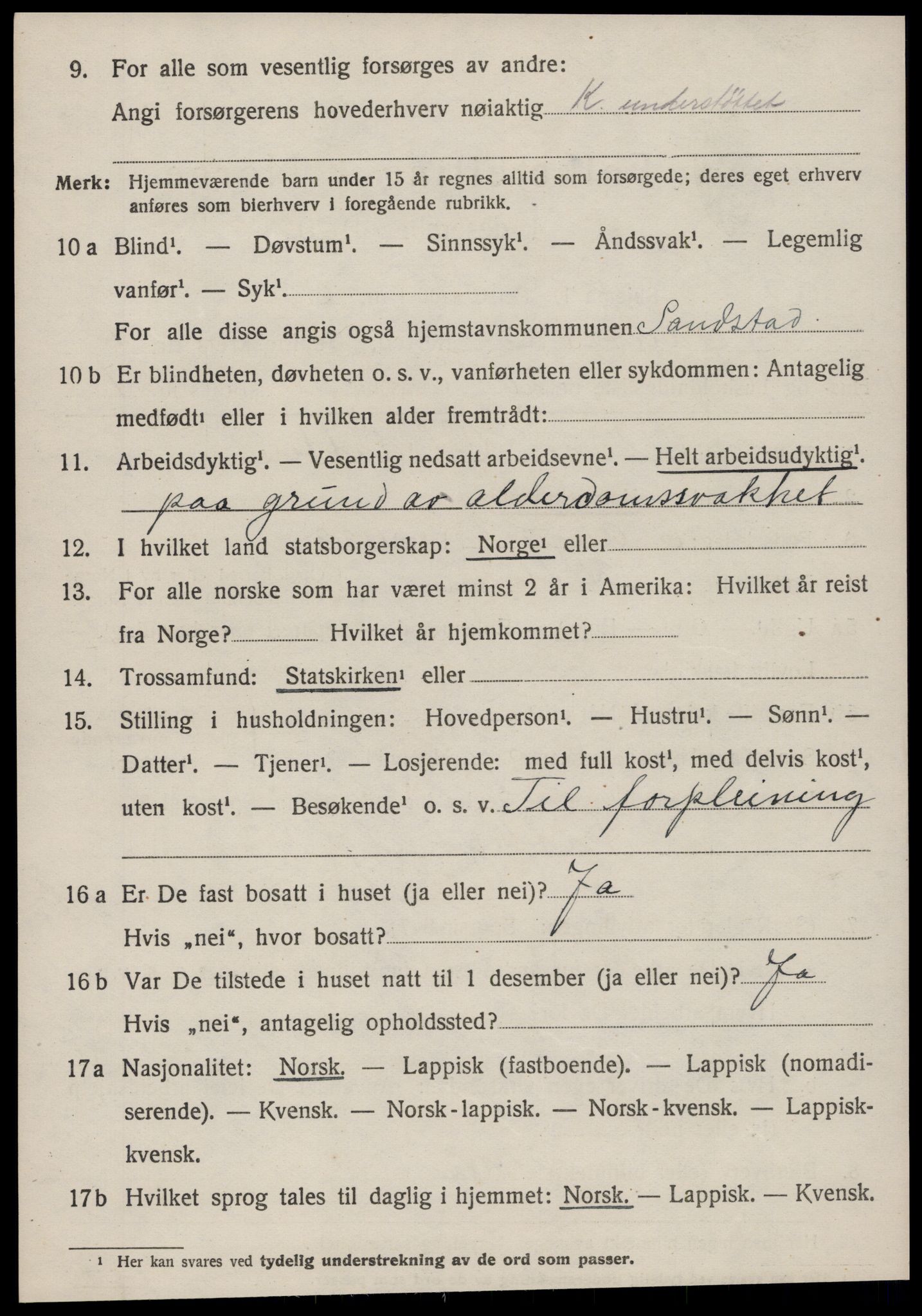 SAT, 1920 census for Sandstad, 1920, p. 642