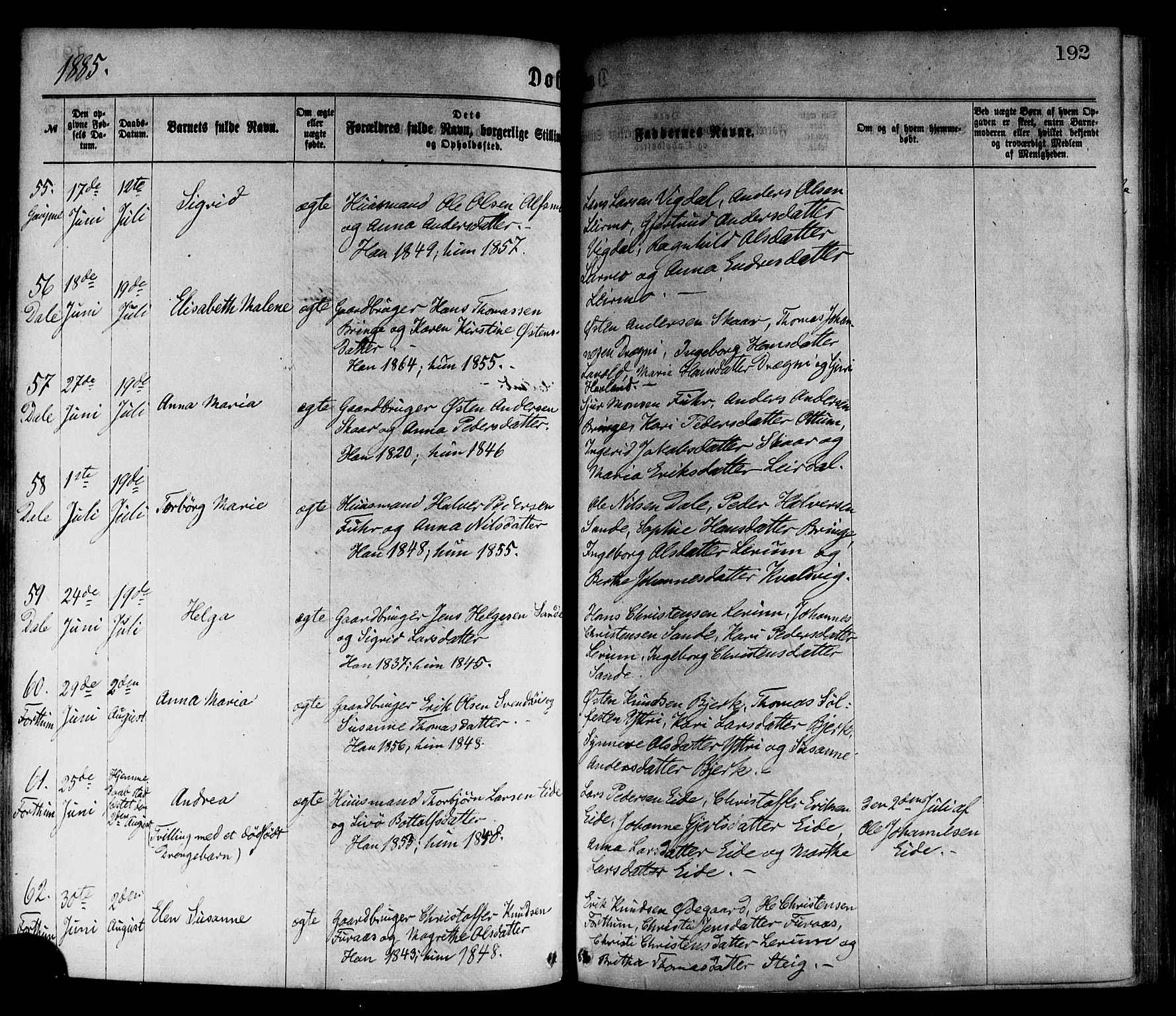 Luster sokneprestembete, AV/SAB-A-81101/H/Haa/Haaa/L0010: Parish register (official) no. A 10, 1871-1886, p. 192