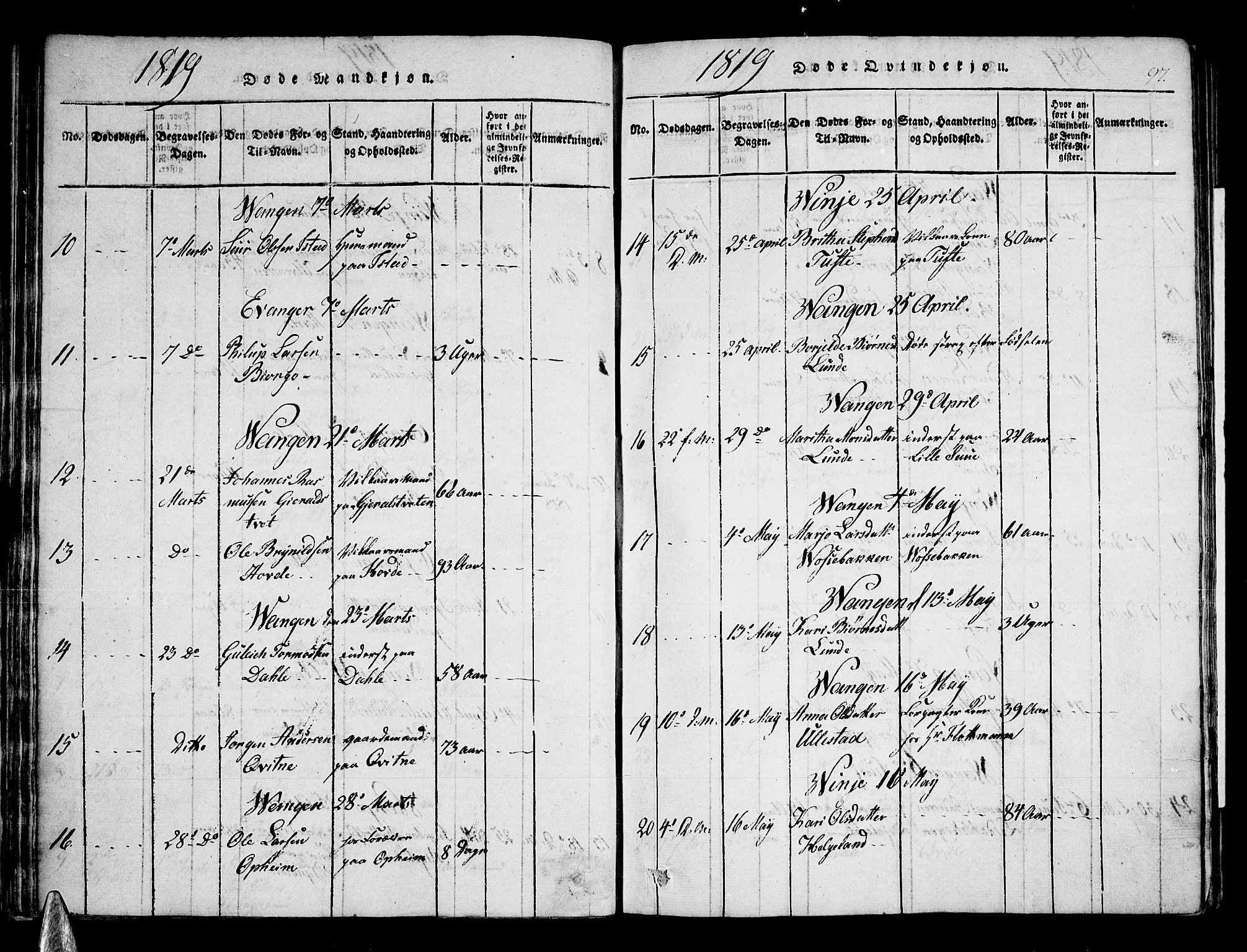 Voss sokneprestembete, AV/SAB-A-79001/H/Haa: Parish register (official) no. A 11, 1816-1827, p. 97