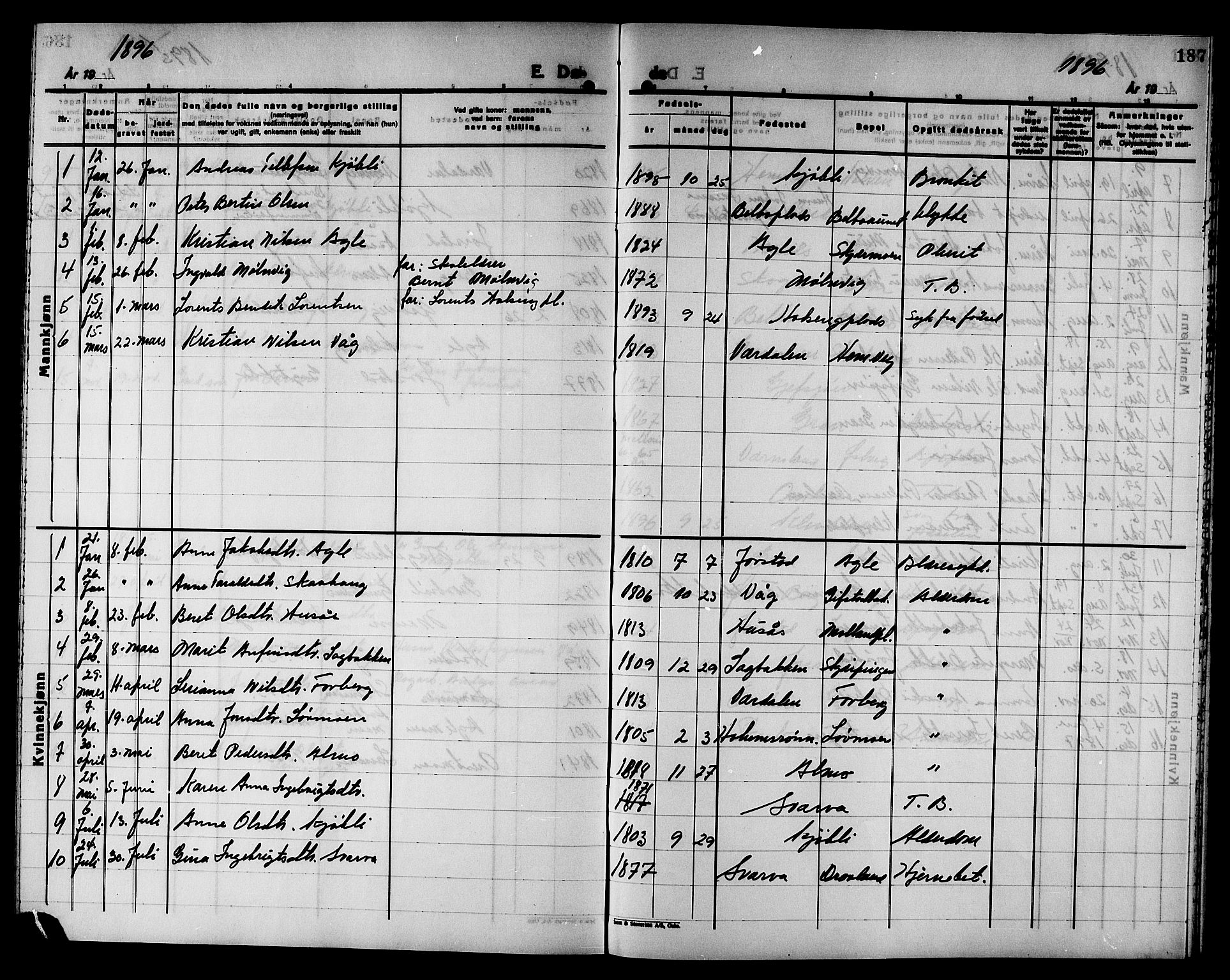 Ministerialprotokoller, klokkerbøker og fødselsregistre - Nord-Trøndelag, AV/SAT-A-1458/749/L0487: Parish register (official) no. 749D03, 1887-1902, p. 187