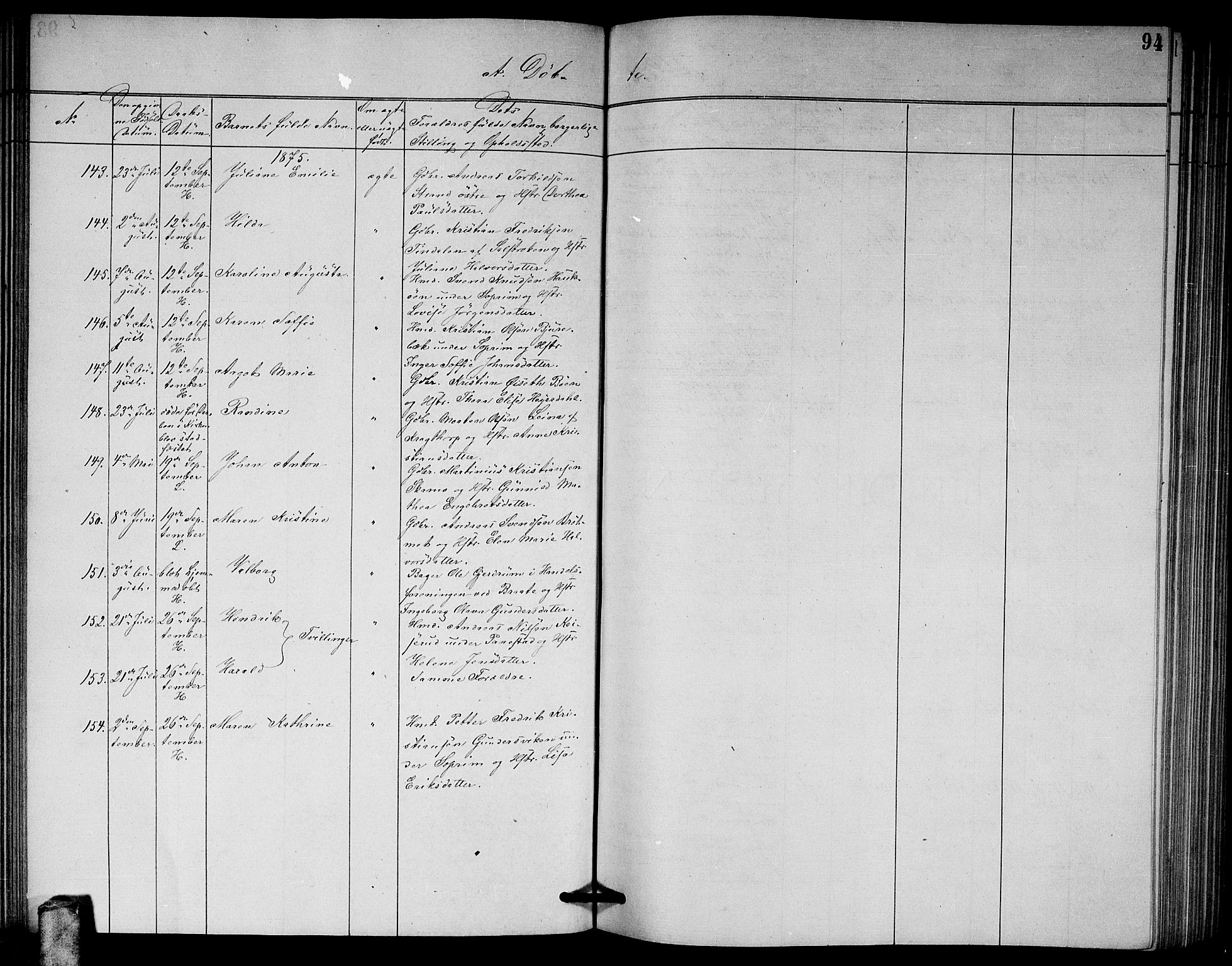 Høland prestekontor Kirkebøker, AV/SAO-A-10346a/G/Ga/L0006: Parish register (copy) no. I 6, 1869-1879, p. 94