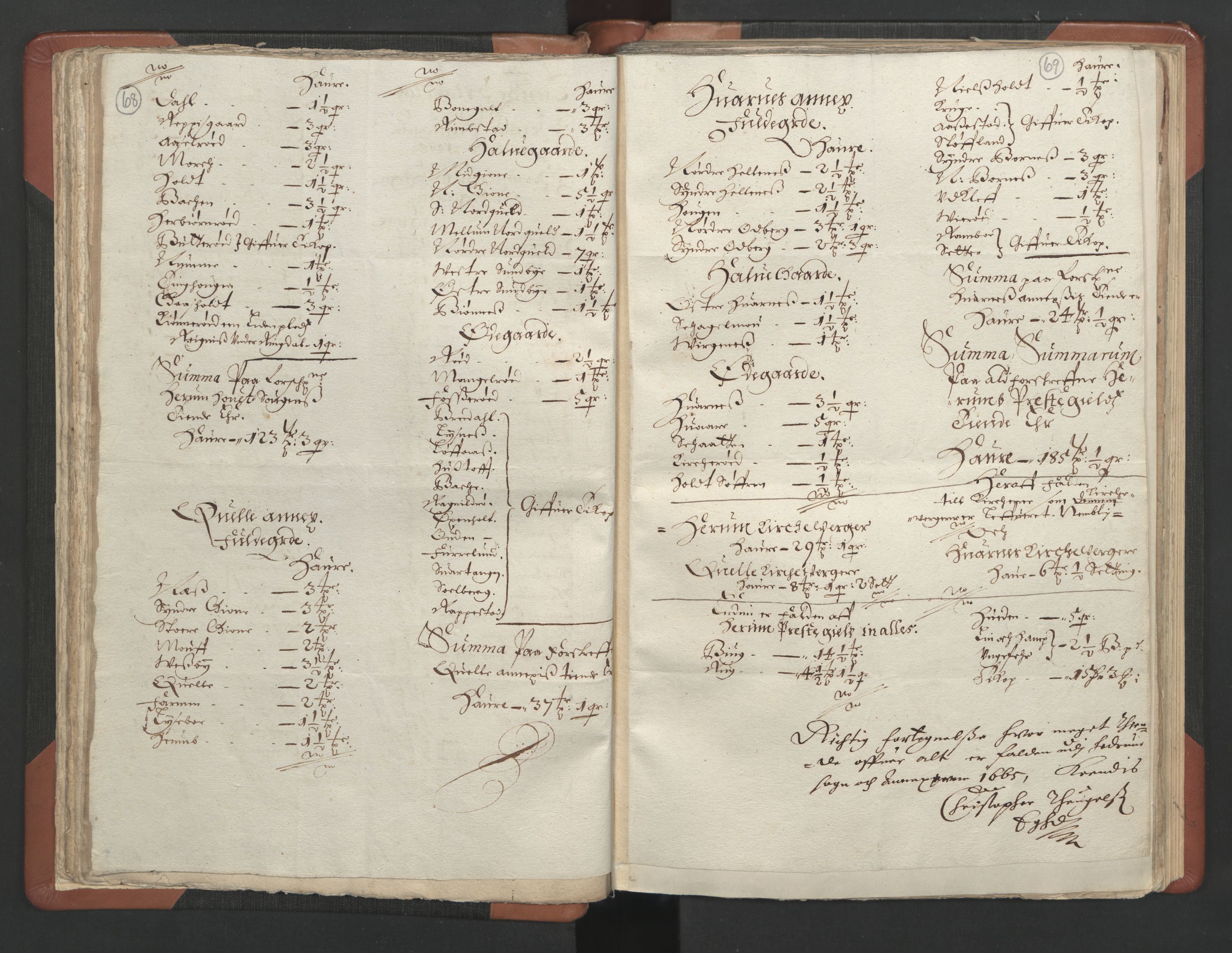 RA, Vicar's Census 1664-1666, no. 11: Brunlanes deanery, 1664-1666, p. 68-69