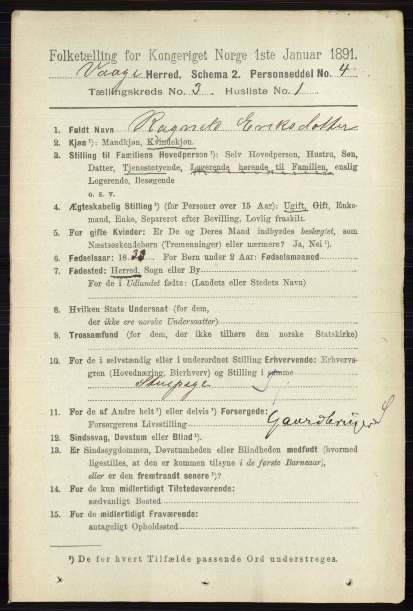 RA, 1891 census for 0515 Vågå, 1891, p. 2330