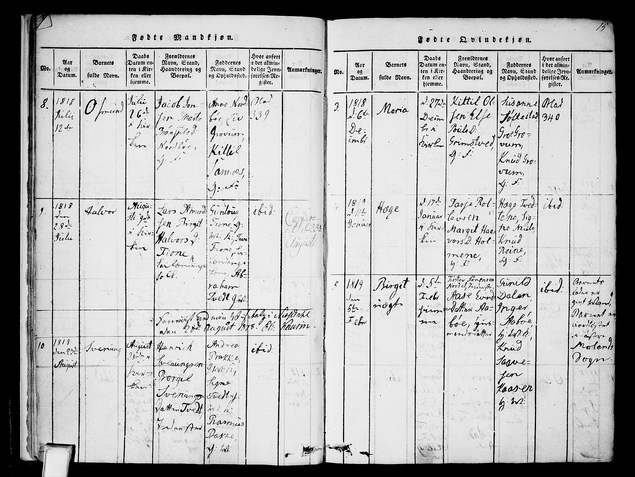 Nissedal kirkebøker, AV/SAKO-A-288/F/Fa/L0002: Parish register (official) no. I 2, 1814-1845, p. 15