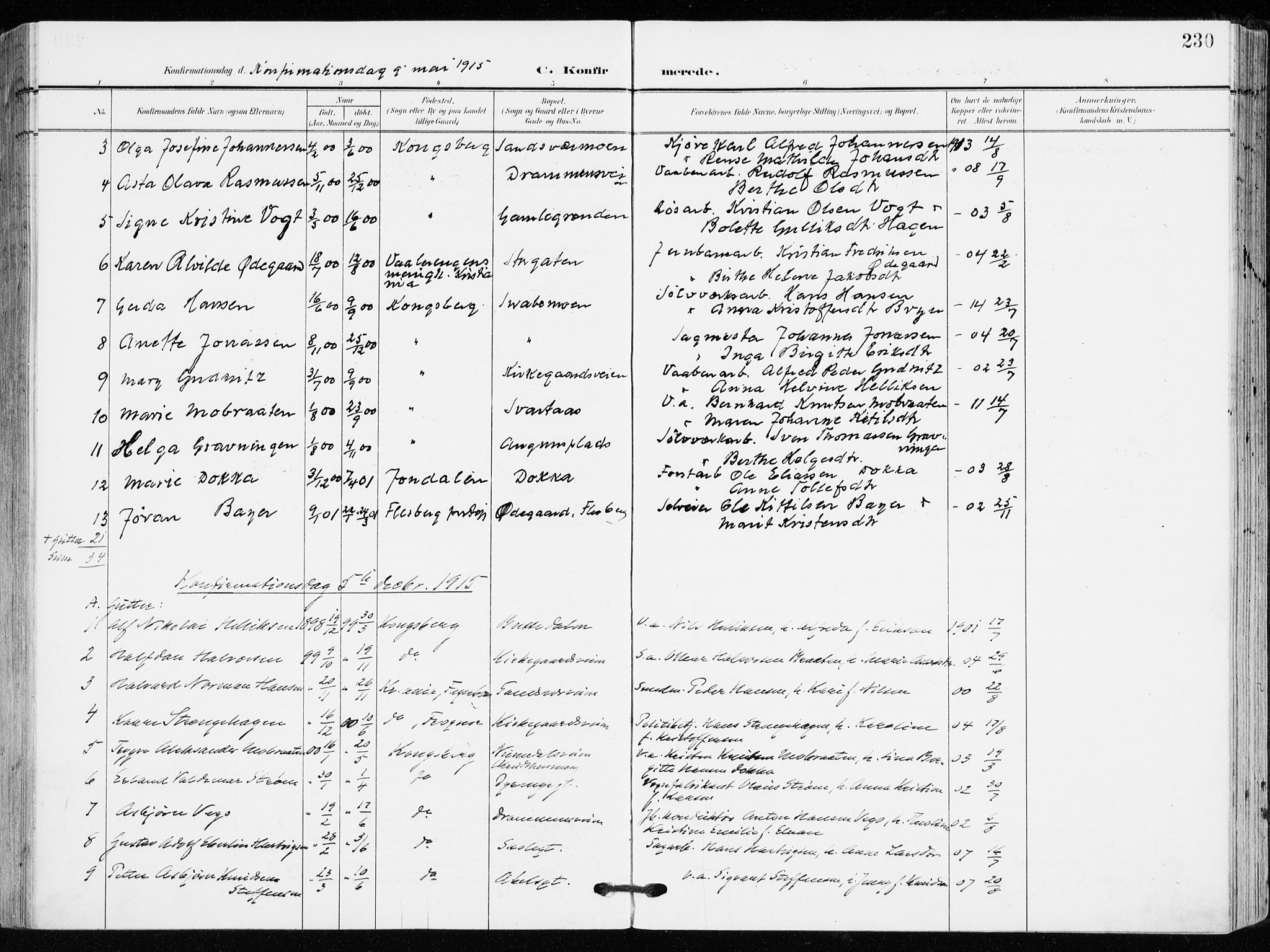 Kongsberg kirkebøker, SAKO/A-22/F/Fb/L0004: Parish register (official) no. II 4, 1906-1918, p. 230