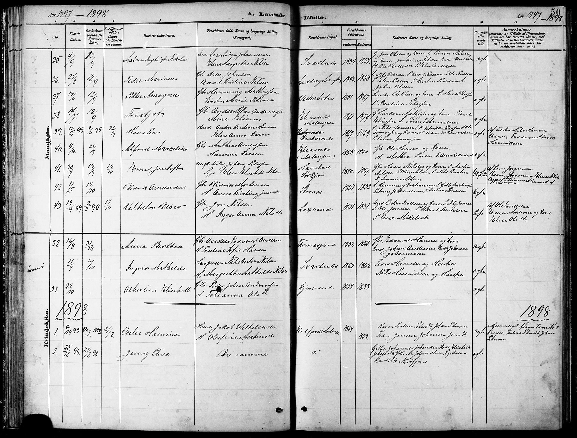 Balsfjord sokneprestembete, SATØ/S-1303/G/Ga/L0008klokker: Parish register (copy) no. 8, 1890-1906, p. 50