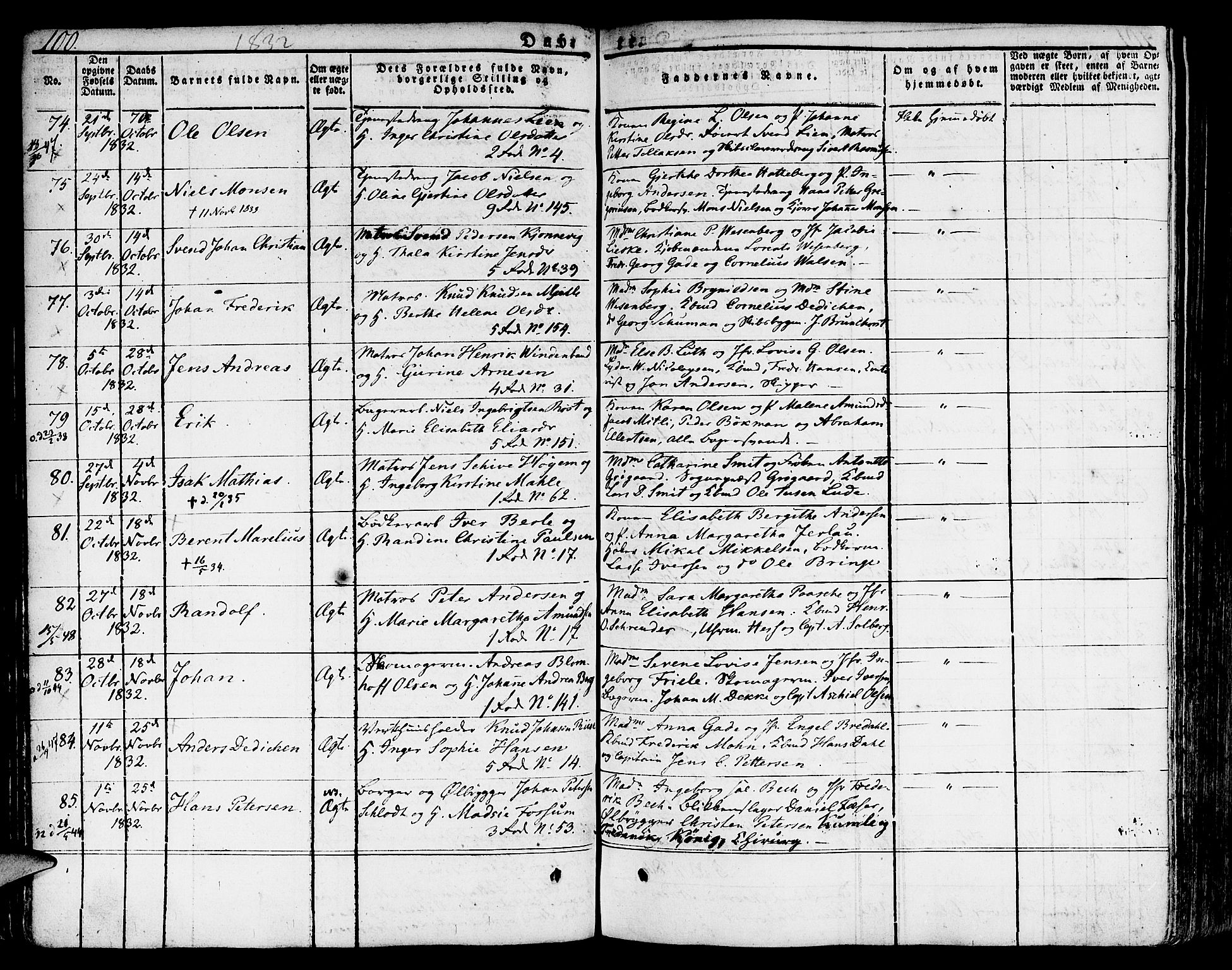 Nykirken Sokneprestembete, SAB/A-77101/H/Hab: Parish register (copy) no. A 5I, 1821-1841, p. 100