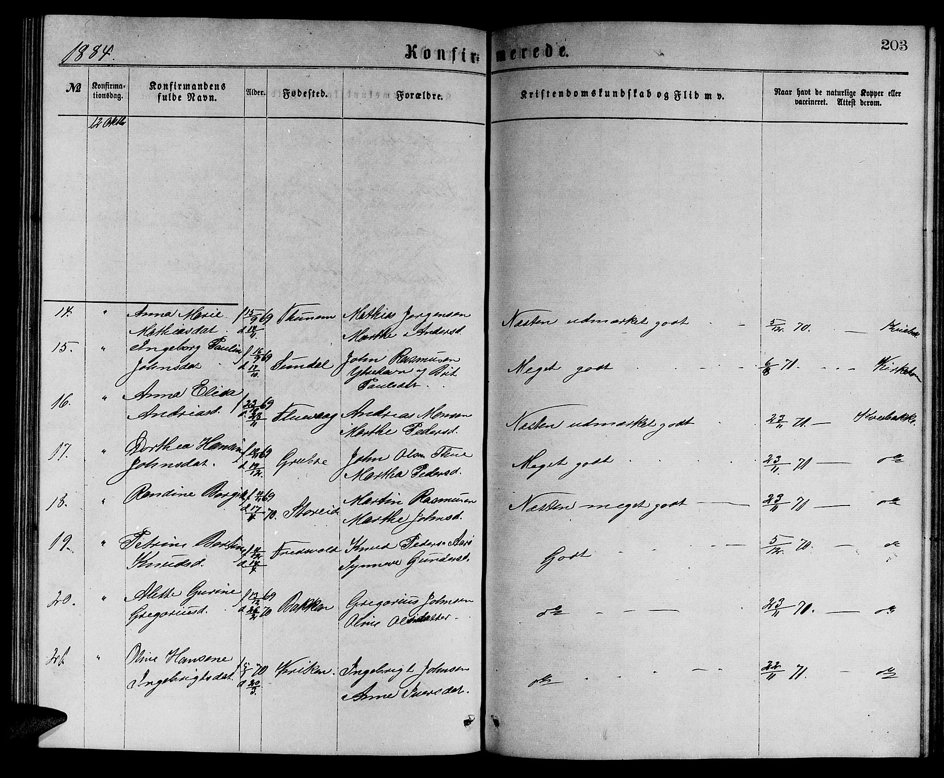 Ministerialprotokoller, klokkerbøker og fødselsregistre - Møre og Romsdal, SAT/A-1454/501/L0016: Parish register (copy) no. 501C02, 1868-1884, p. 203
