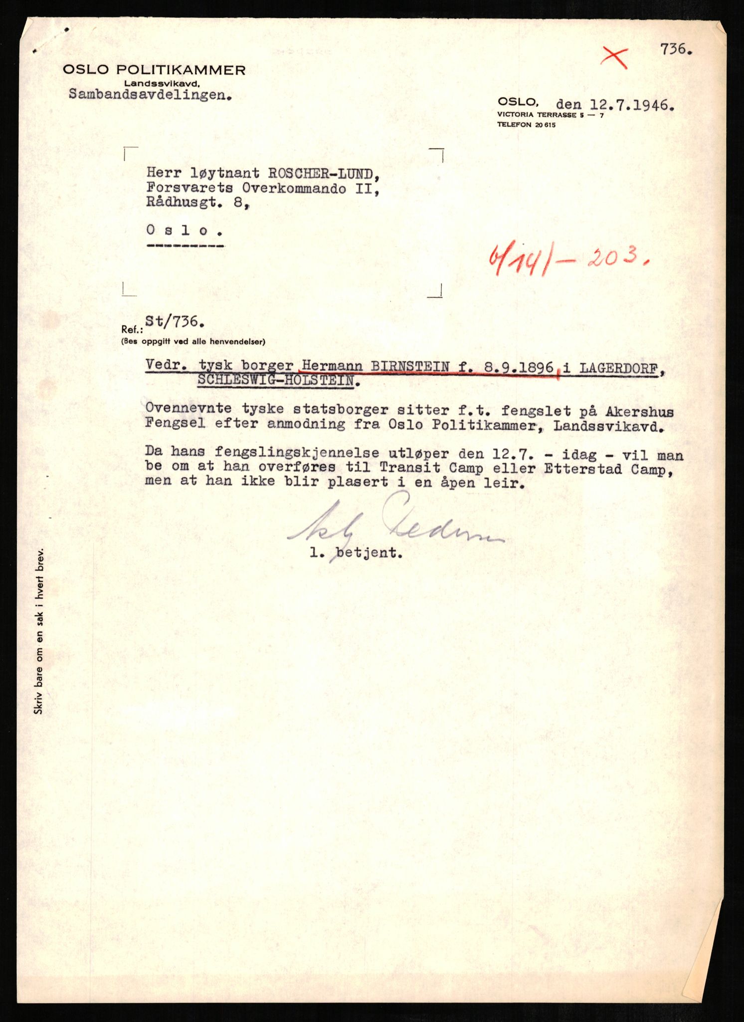Forsvaret, Forsvarets overkommando II, AV/RA-RAFA-3915/D/Db/L0003: CI Questionaires. Tyske okkupasjonsstyrker i Norge. Tyskere., 1945-1946, p. 191