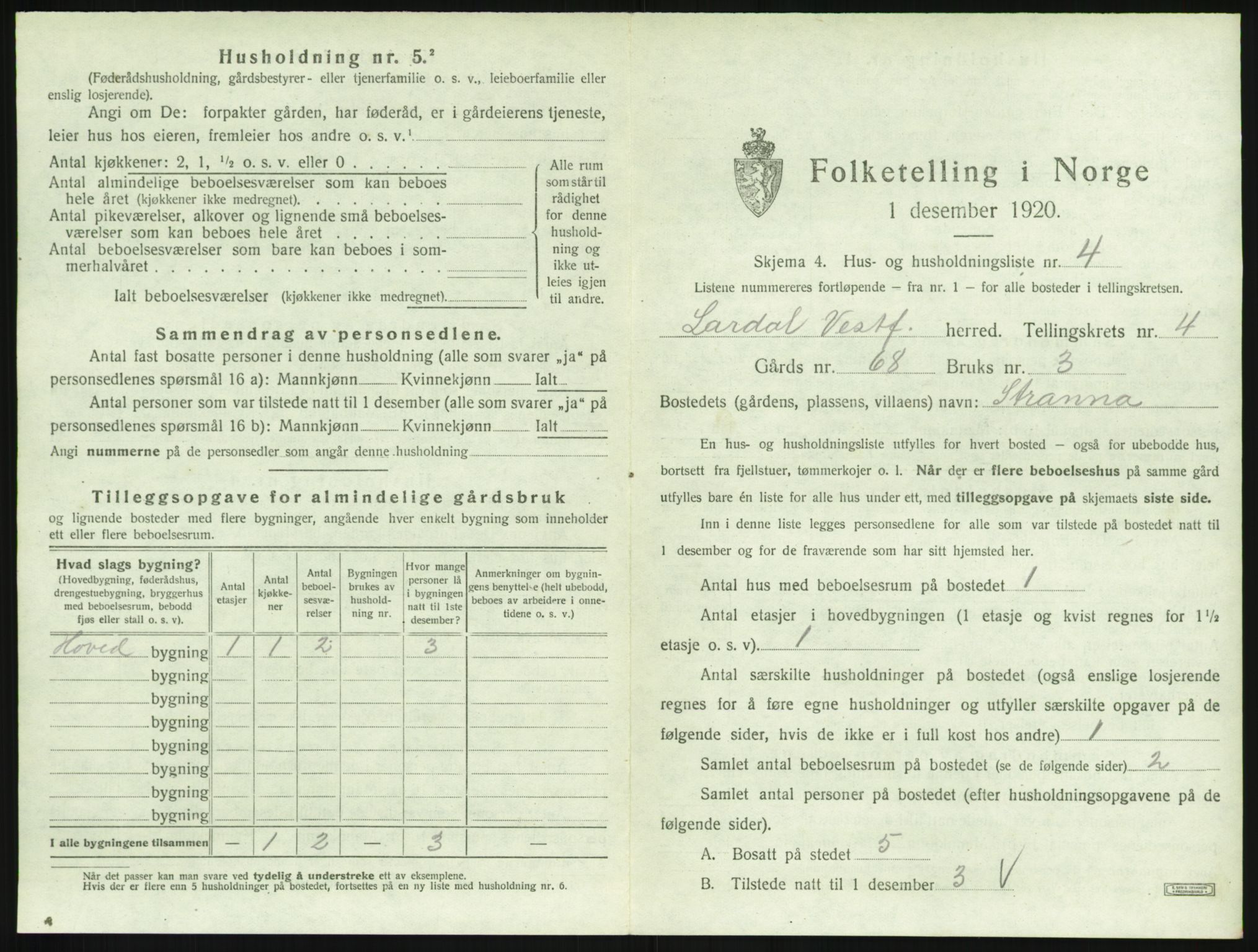 SAKO, 1920 census for Lardal, 1920, p. 515