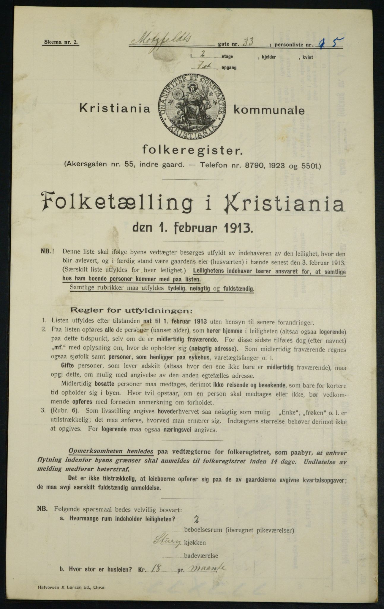 OBA, Municipal Census 1913 for Kristiania, 1913, p. 66546