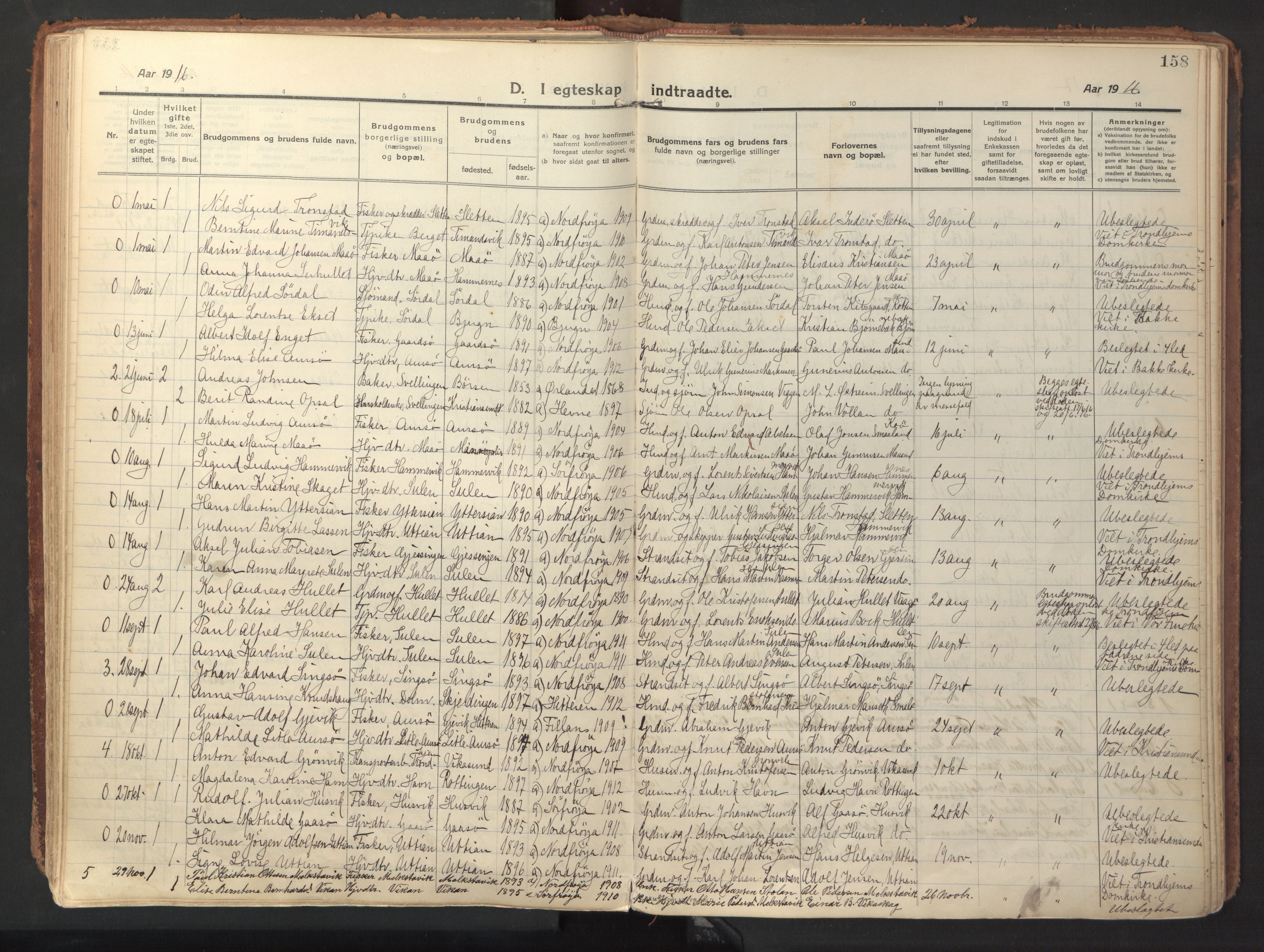 Ministerialprotokoller, klokkerbøker og fødselsregistre - Sør-Trøndelag, SAT/A-1456/640/L0581: Parish register (official) no. 640A06, 1910-1924, p. 158
