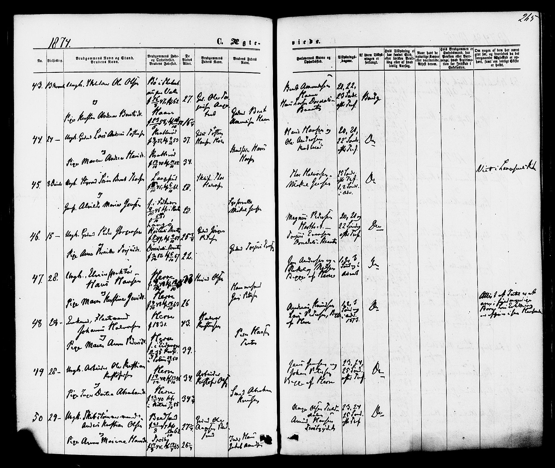 Bamble kirkebøker, AV/SAKO-A-253/F/Fa/L0006: Parish register (official) no. I 6, 1869-1877, p. 265