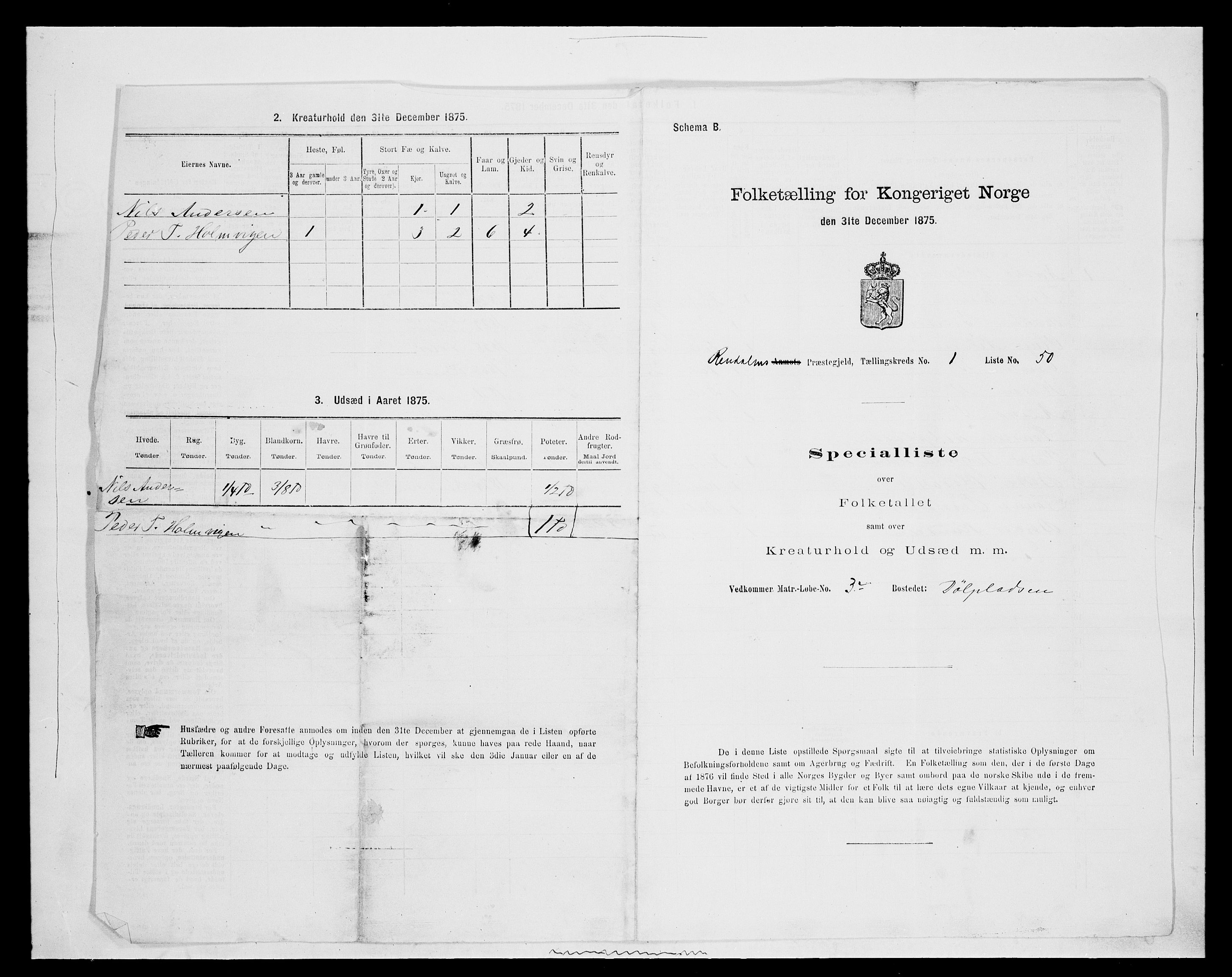 SAH, 1875 census for 0432P Rendalen, 1875, p. 209