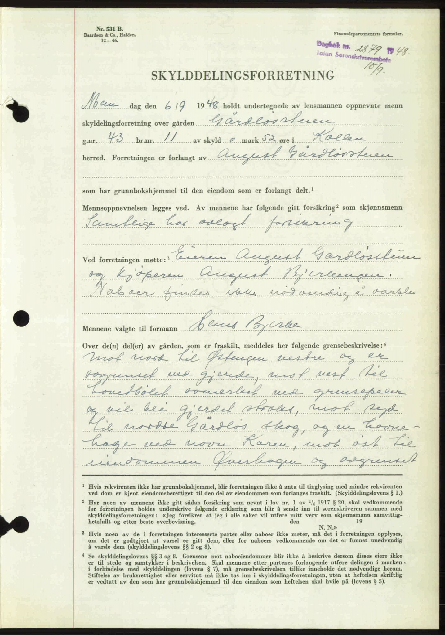 Toten tingrett, SAH/TING-006/H/Hb/Hbc/L0020: Mortgage book no. Hbc-20, 1948-1948, Diary no: : 2879/1948