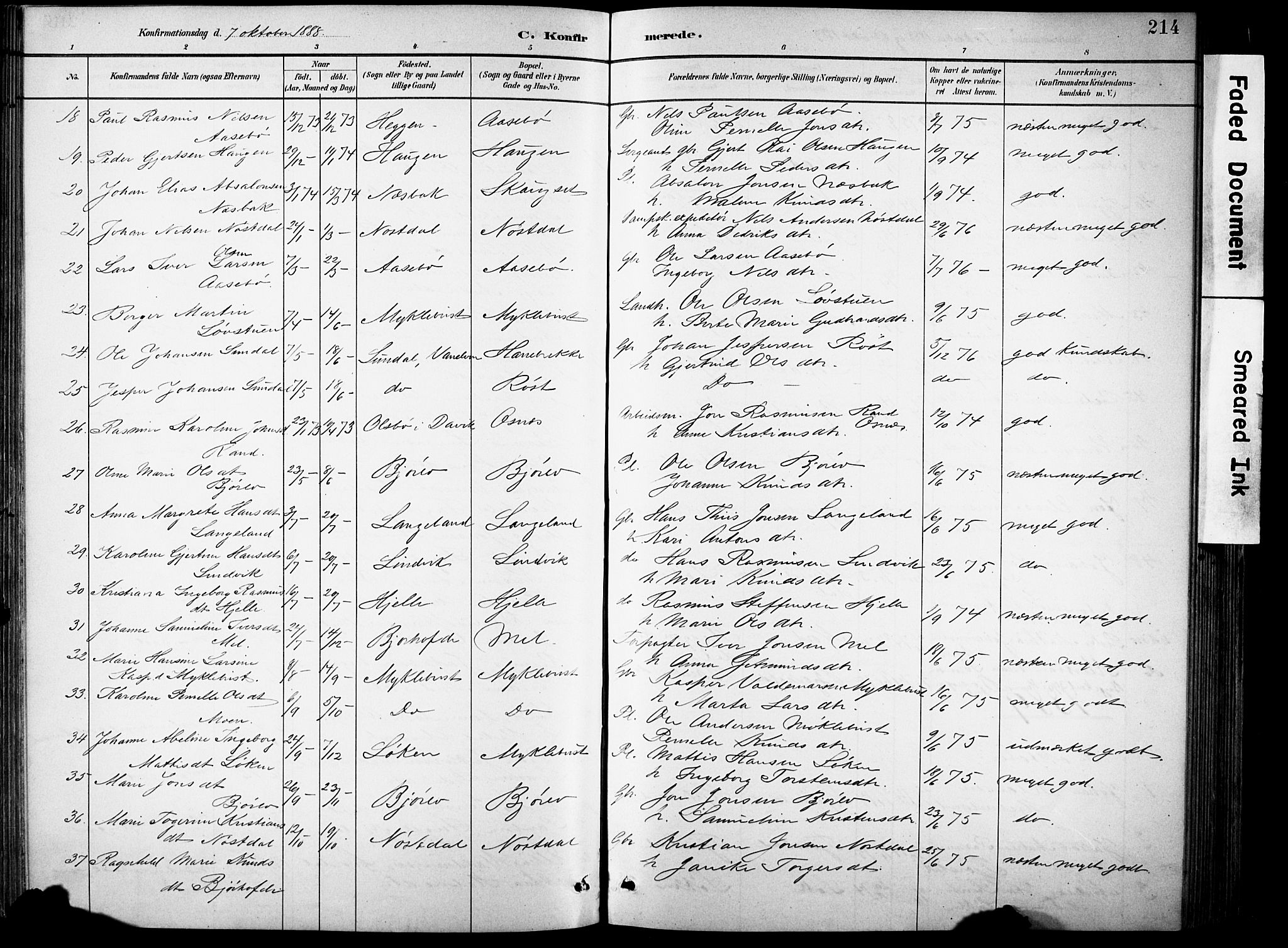 Eid sokneprestembete, AV/SAB-A-82301/H/Hab/Habb/L0002: Parish register (copy) no. B 2, 1882-1907, p. 214