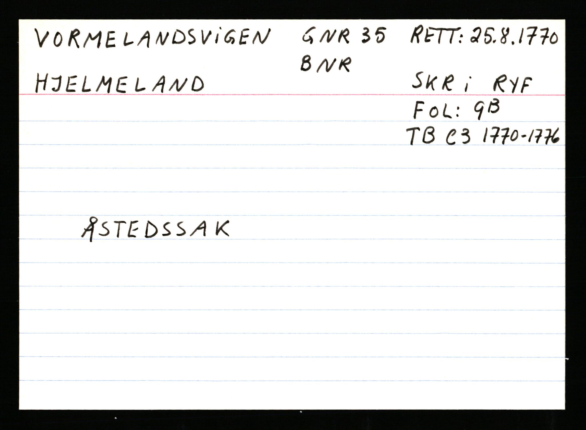 Statsarkivet i Stavanger, AV/SAST-A-101971/03/Y/Ym/L0068: Åstedskort sortert etter gårdsnavn: Vormedal - Ytrevold, 1600-1950, p. 28