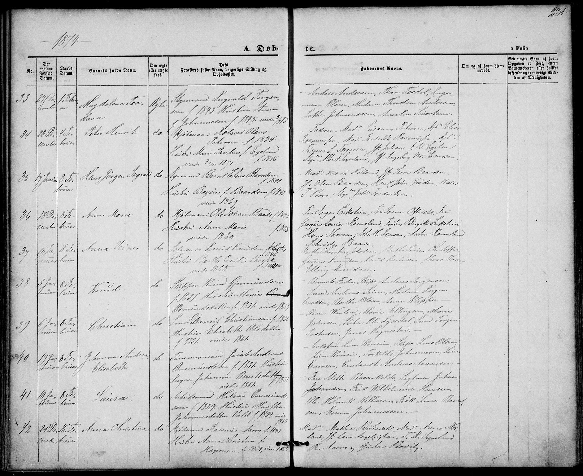 St. Petri sokneprestkontor, AV/SAST-A-101813/001/30/30BA/L0008: Parish register (official) no. A 8, 1868-1876, p. 231