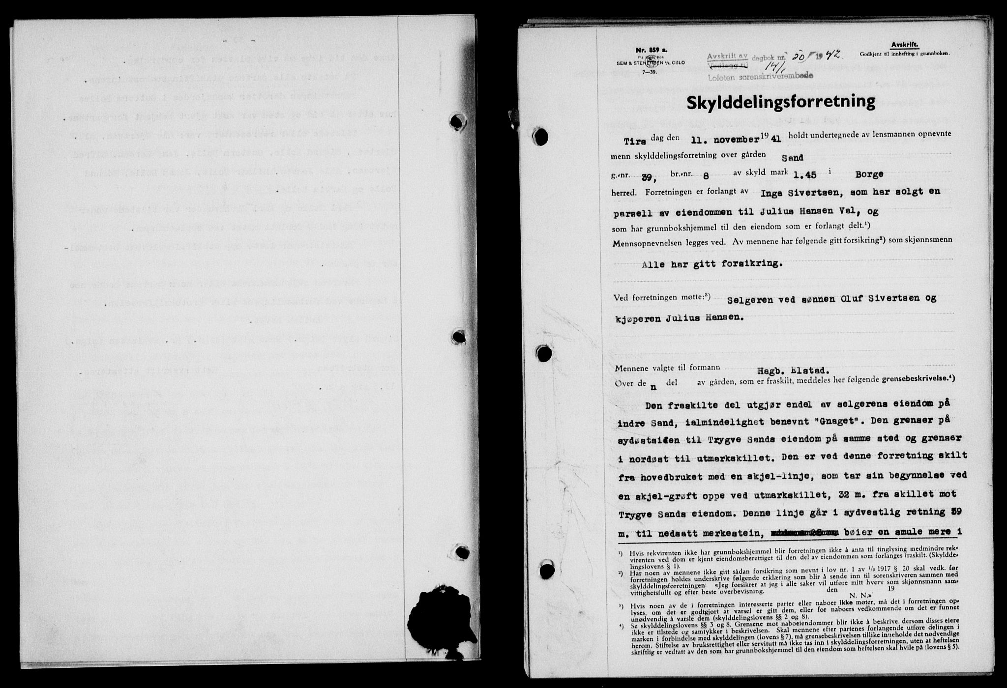 Lofoten sorenskriveri, SAT/A-0017/1/2/2C/L0009a: Mortgage book no. 9a, 1941-1942, Diary no: : 50/1942