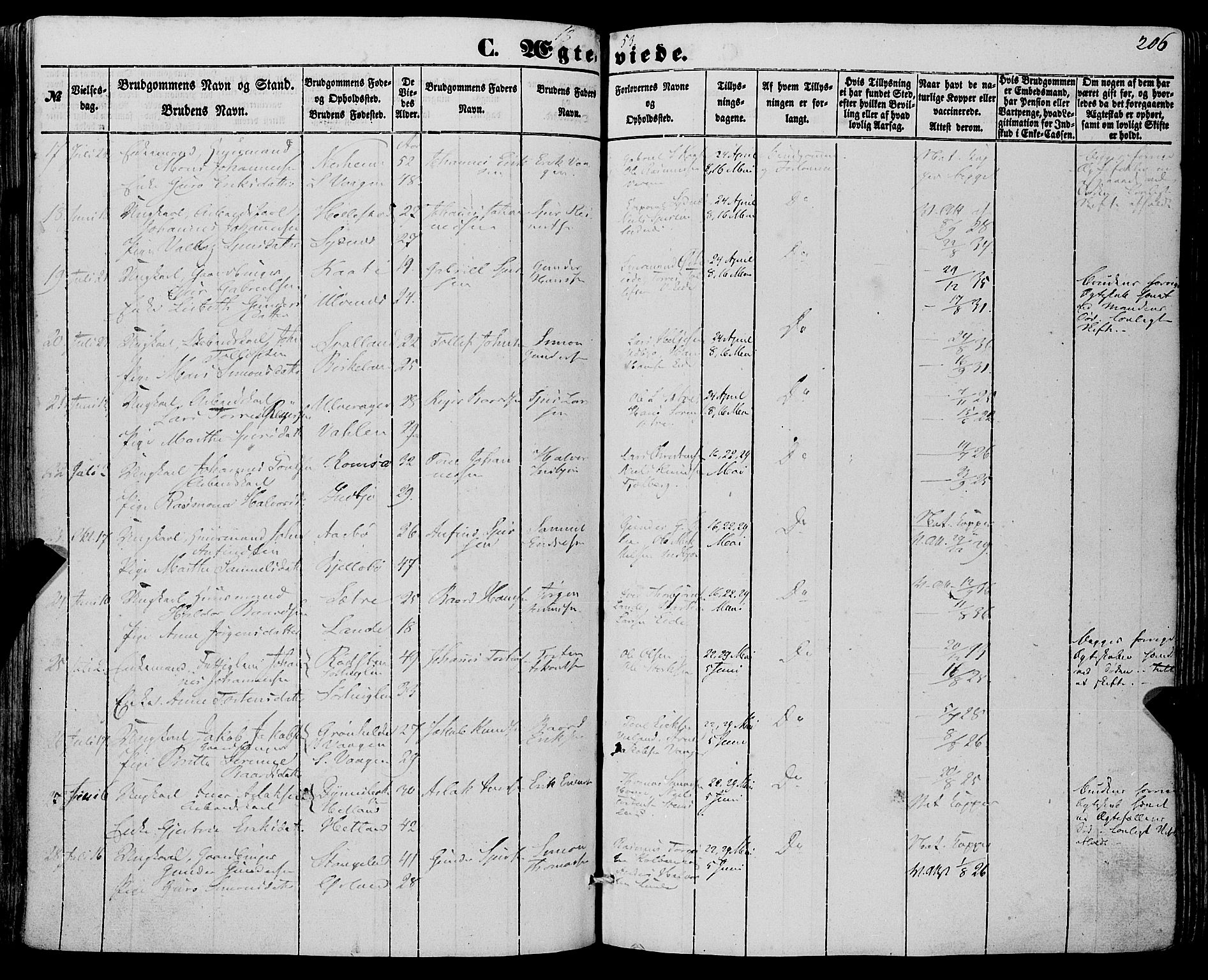 Fjelberg sokneprestembete, AV/SAB-A-75201/H/Haa: Parish register (official) no. A 7, 1851-1867, p. 206