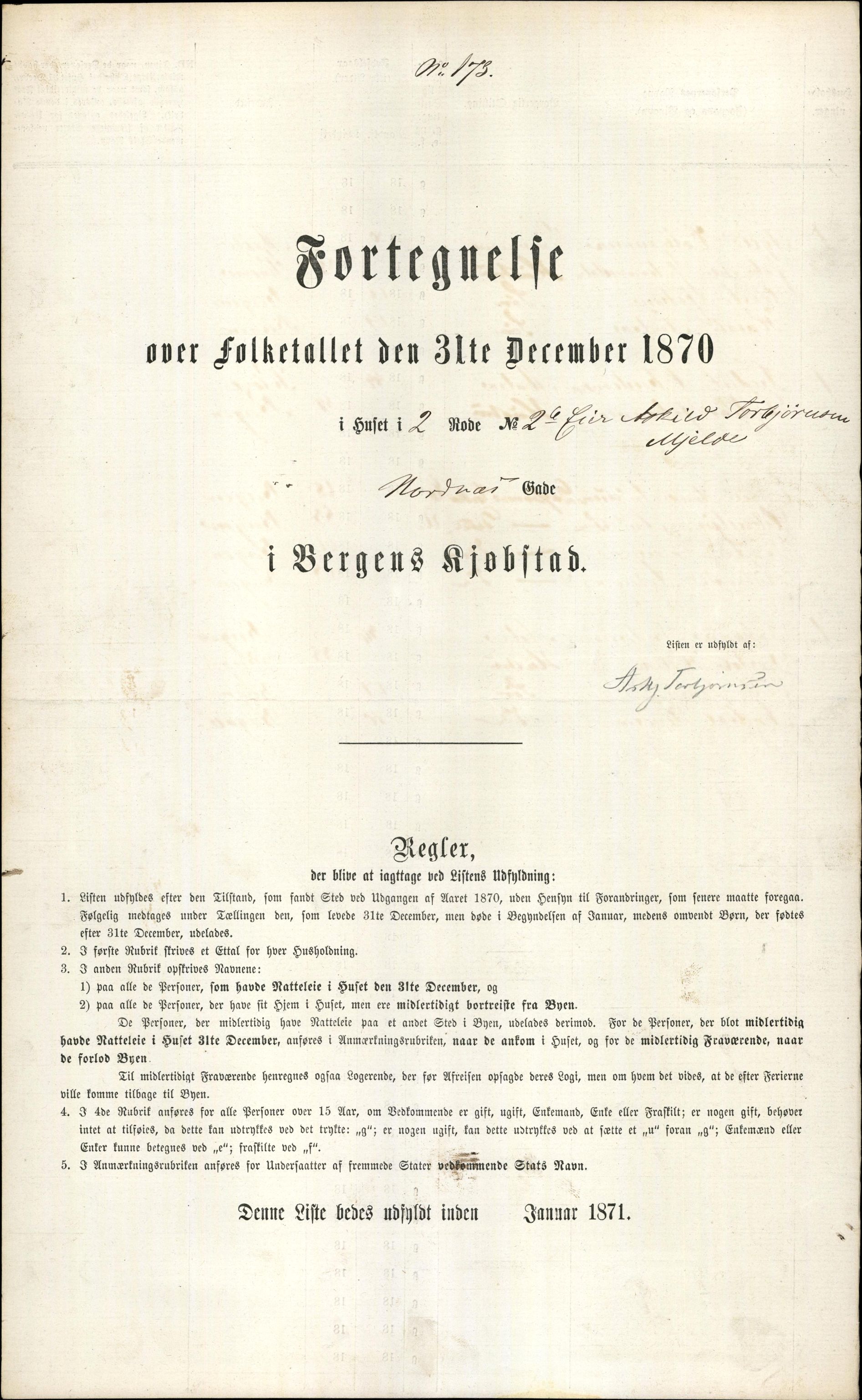 RA, 1870 census for 1301 Bergen, 1870