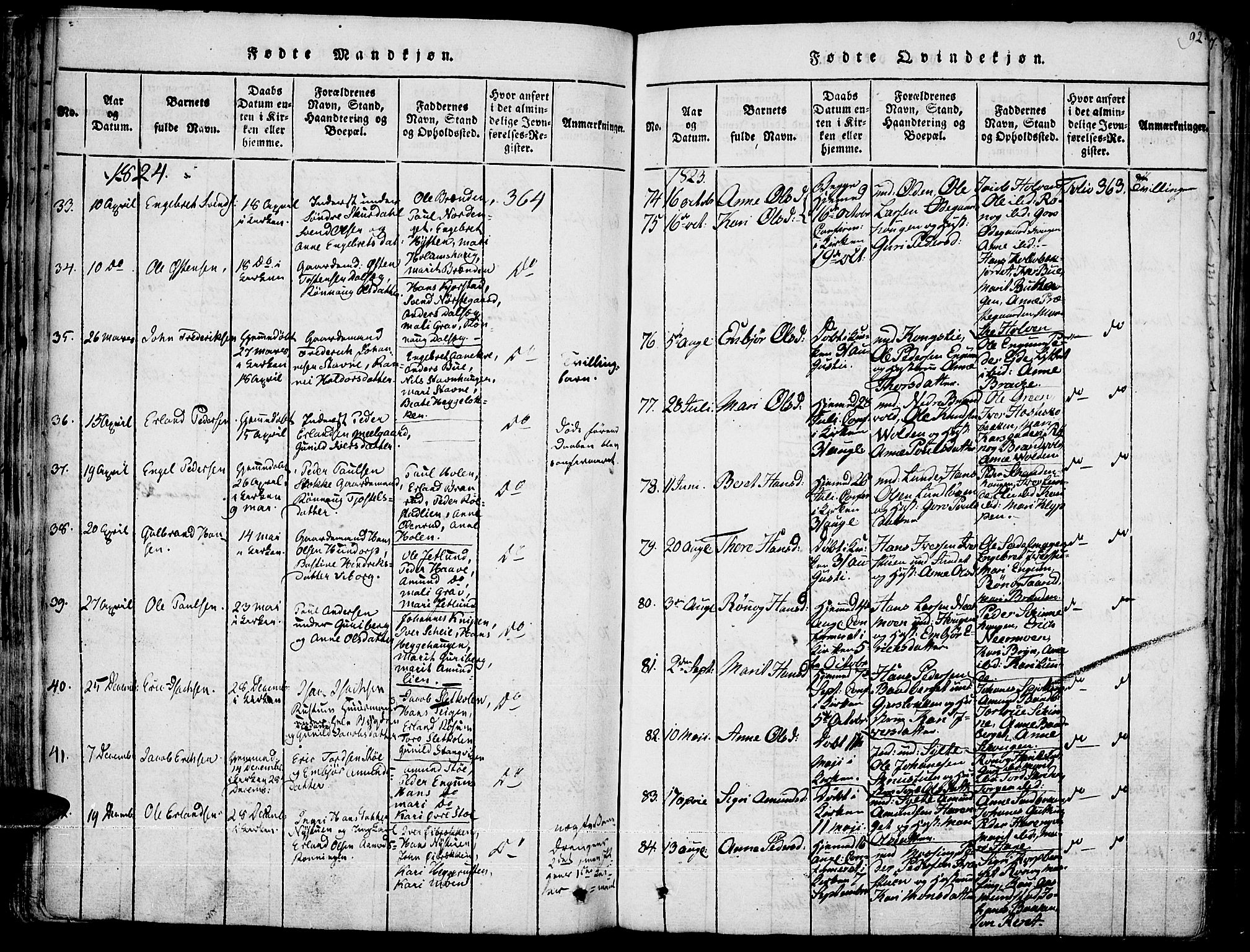 Fron prestekontor, SAH/PREST-078/H/Ha/Haa/L0002: Parish register (official) no. 2, 1816-1827, p. 92
