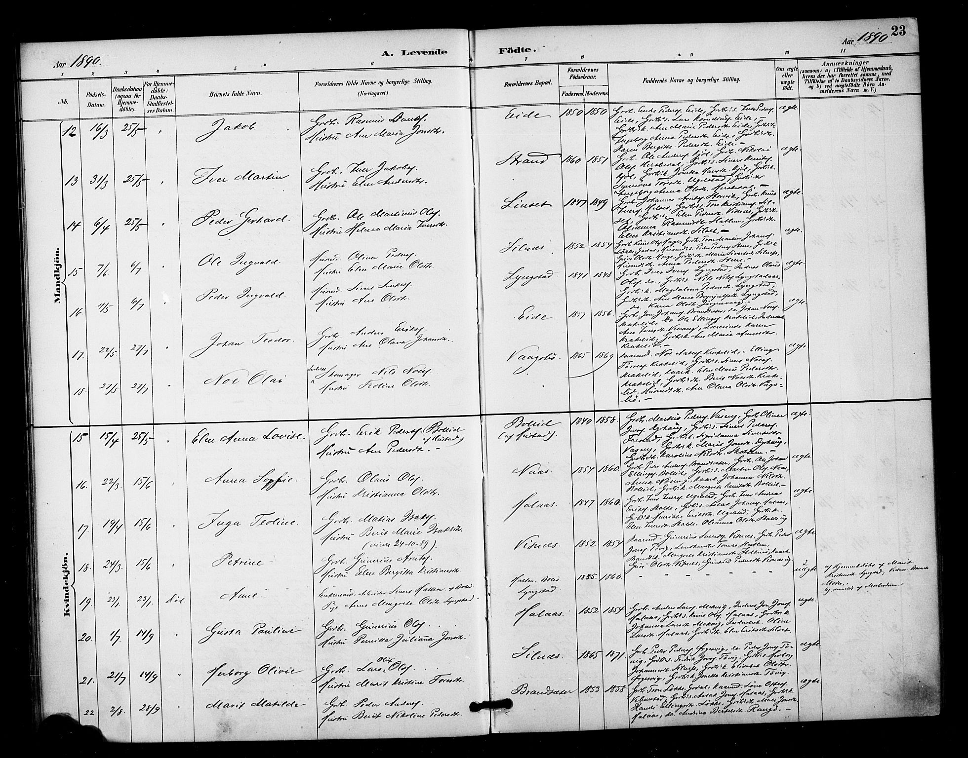 Ministerialprotokoller, klokkerbøker og fødselsregistre - Møre og Romsdal, AV/SAT-A-1454/571/L0836: Parish register (official) no. 571A01, 1884-1899, p. 23