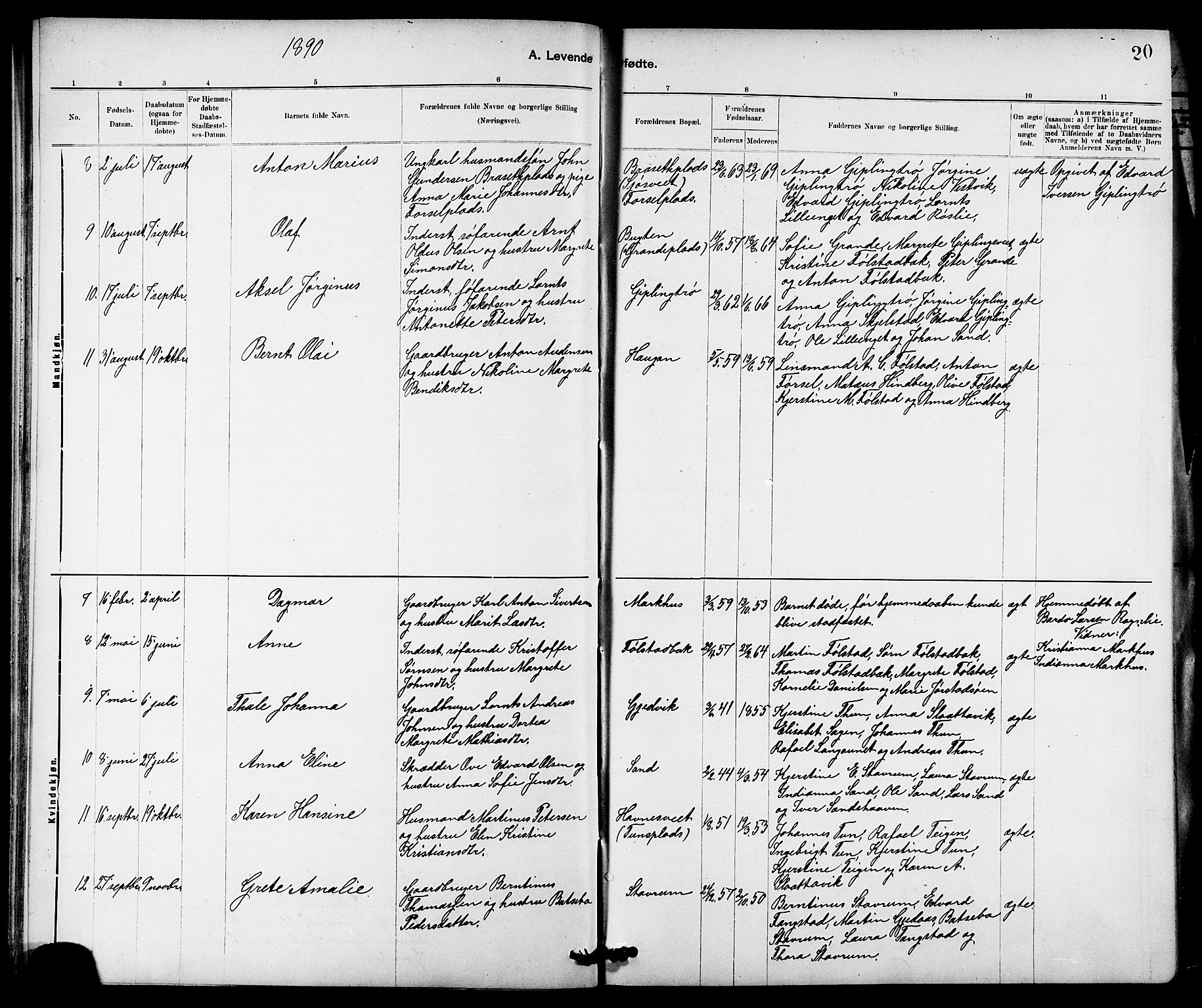 Ministerialprotokoller, klokkerbøker og fødselsregistre - Nord-Trøndelag, SAT/A-1458/744/L0423: Parish register (copy) no. 744C02, 1886-1905, p. 20