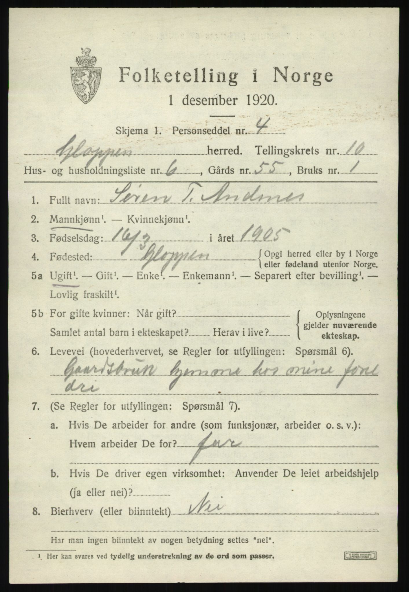 SAB, 1920 census for Gloppen, 1920, p. 5270