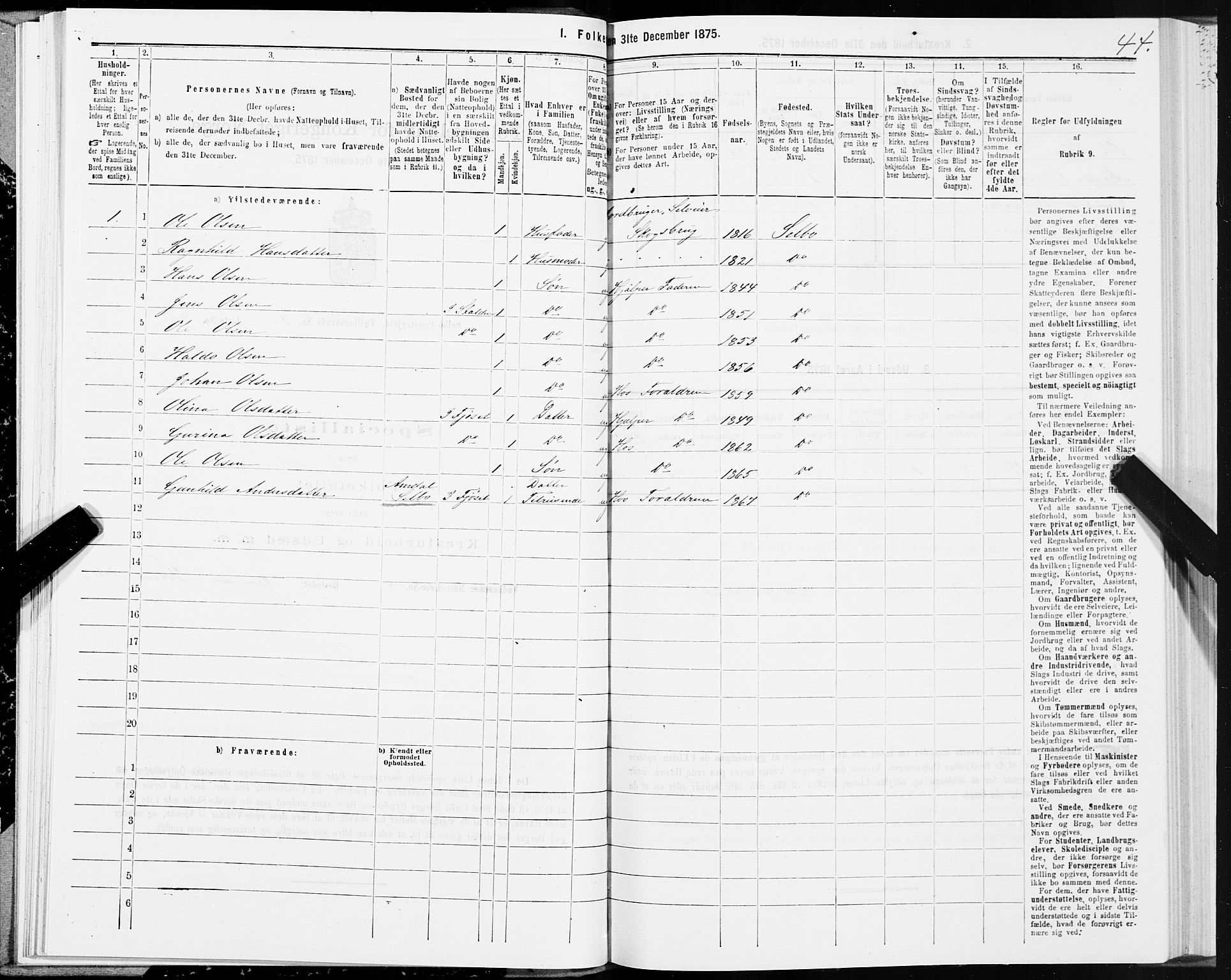 SAT, 1875 census for 1664P Selbu, 1875, p. 1044