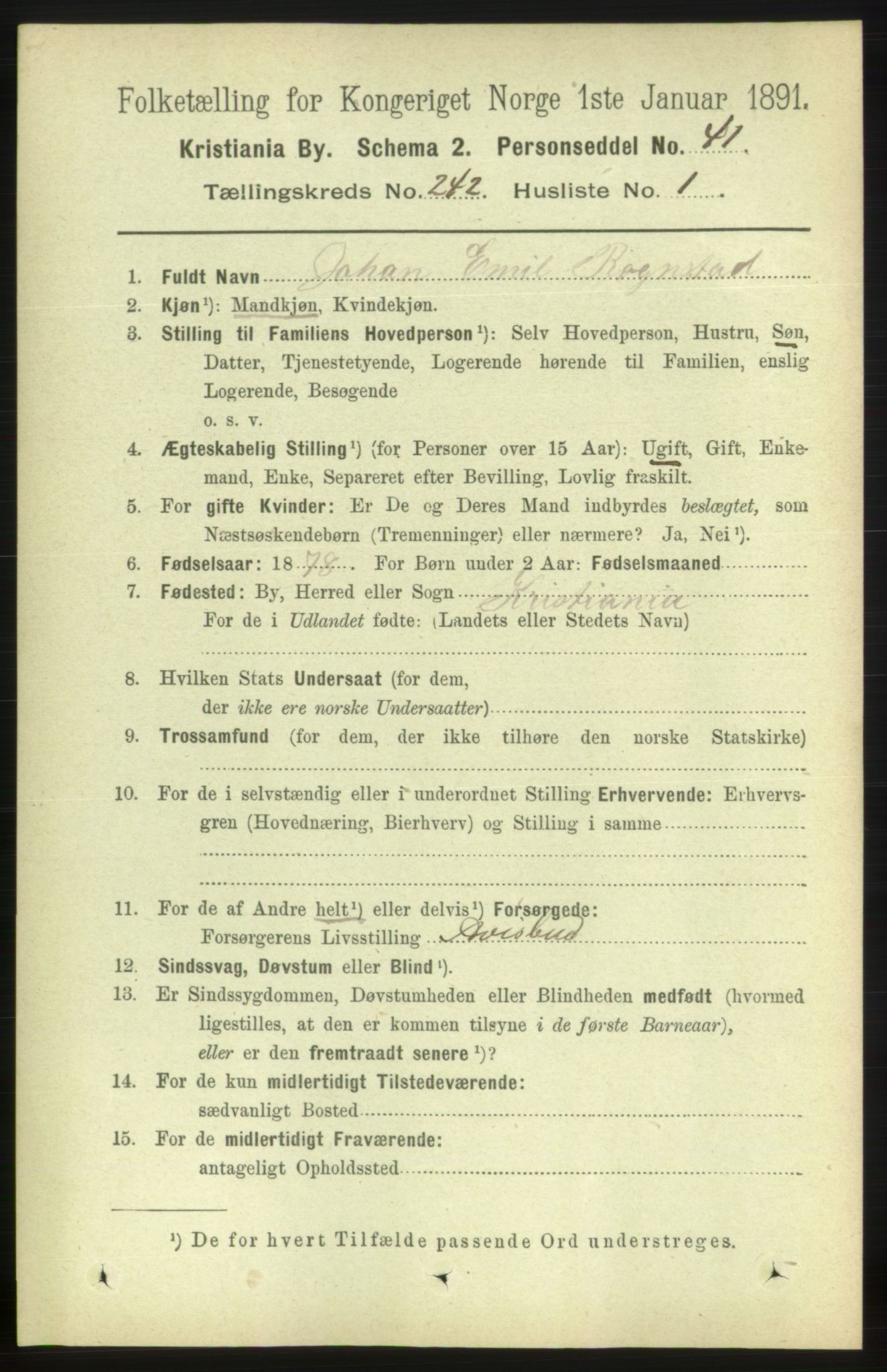 RA, 1891 census for 0301 Kristiania, 1891, p. 147124