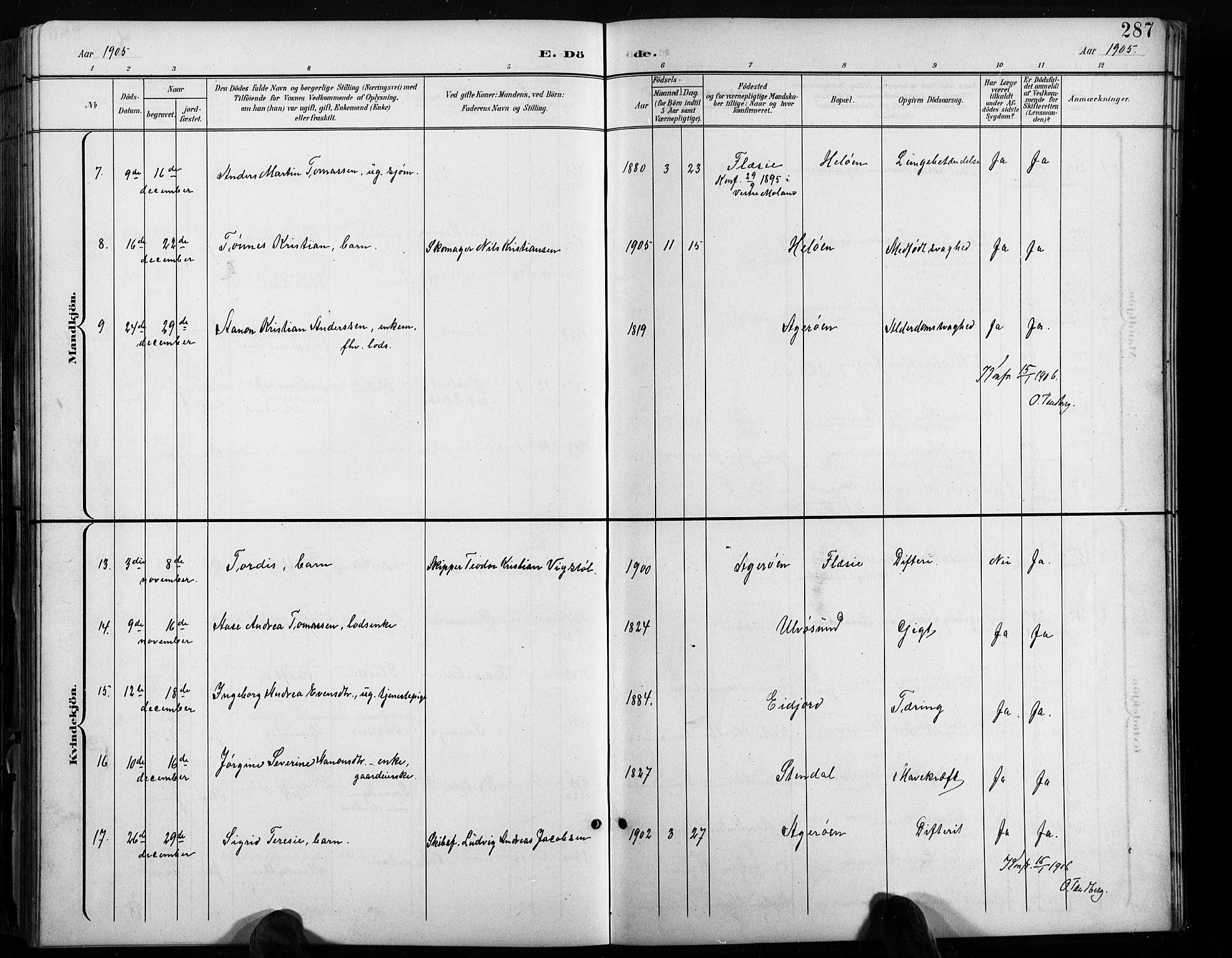 Høvåg sokneprestkontor, AV/SAK-1111-0025/F/Fb/L0005: Parish register (copy) no. B 5, 1898-1929, p. 287