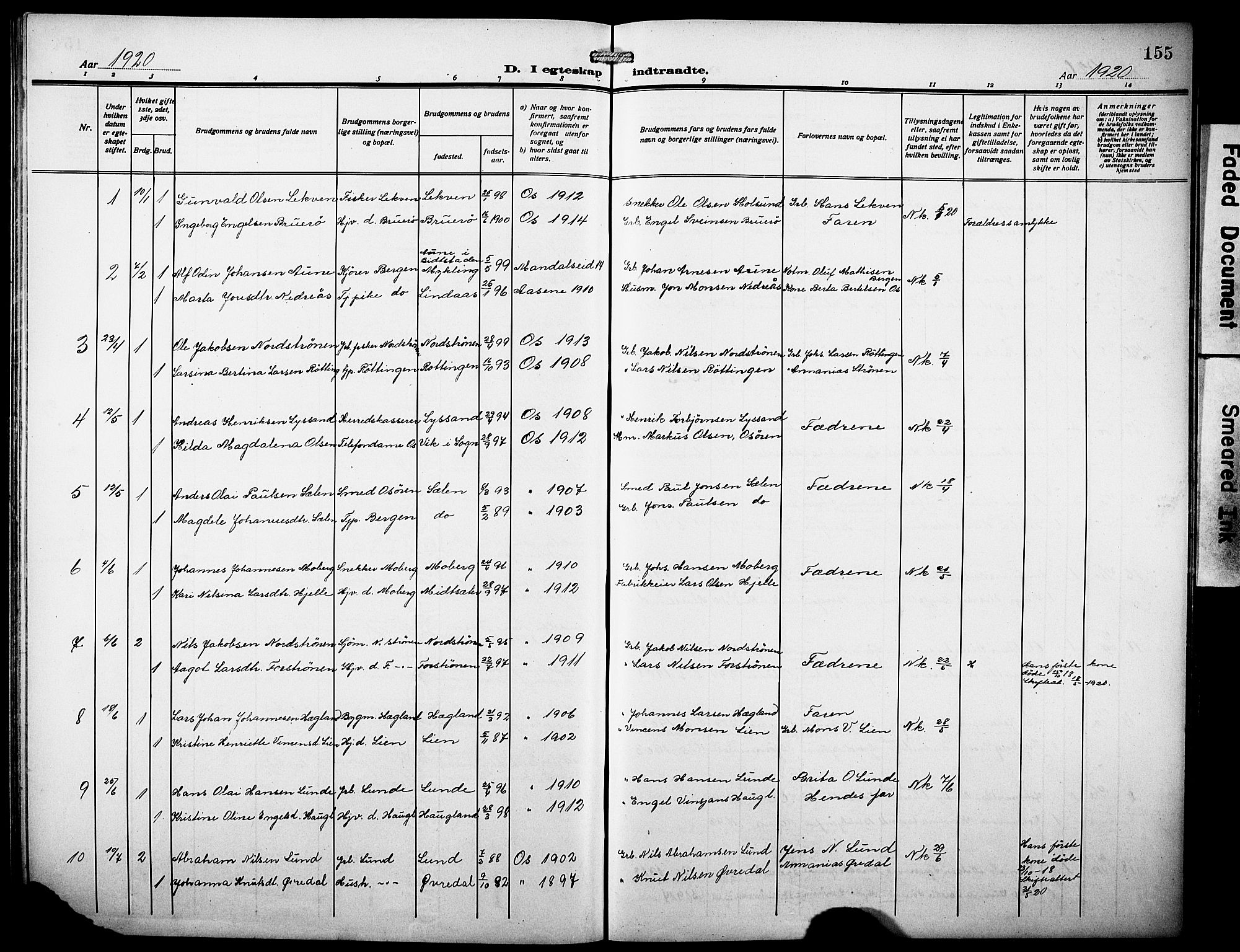 Os sokneprestembete, SAB/A-99929: Parish register (copy) no. A 4, 1914-1923, p. 155