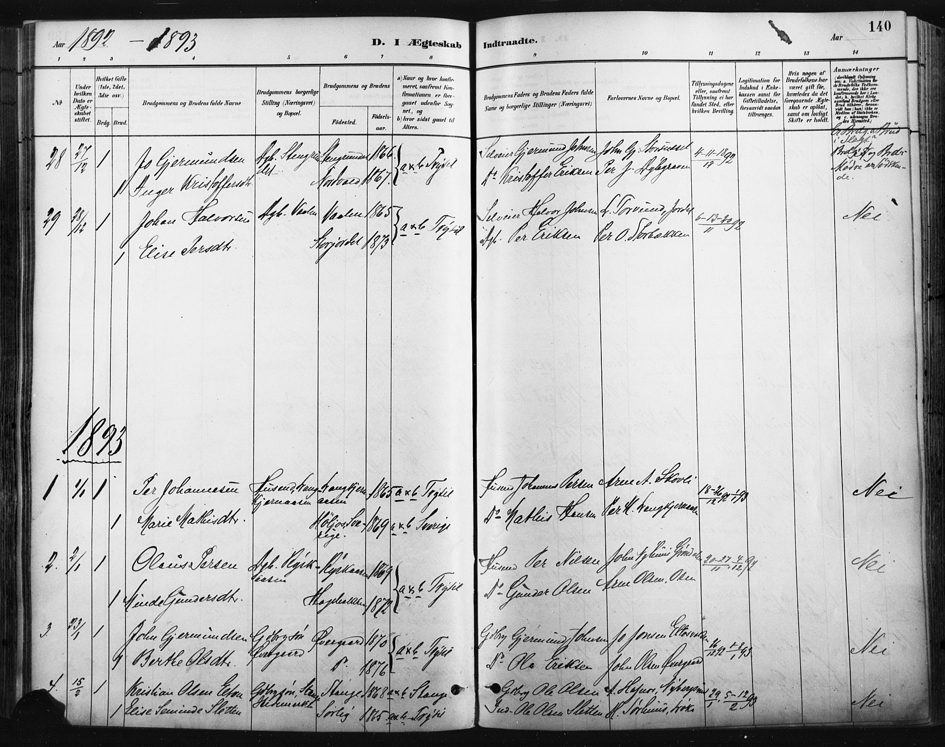 Trysil prestekontor, SAH/PREST-046/H/Ha/Haa/L0009: Parish register (official) no. 9, 1881-1897, p. 140