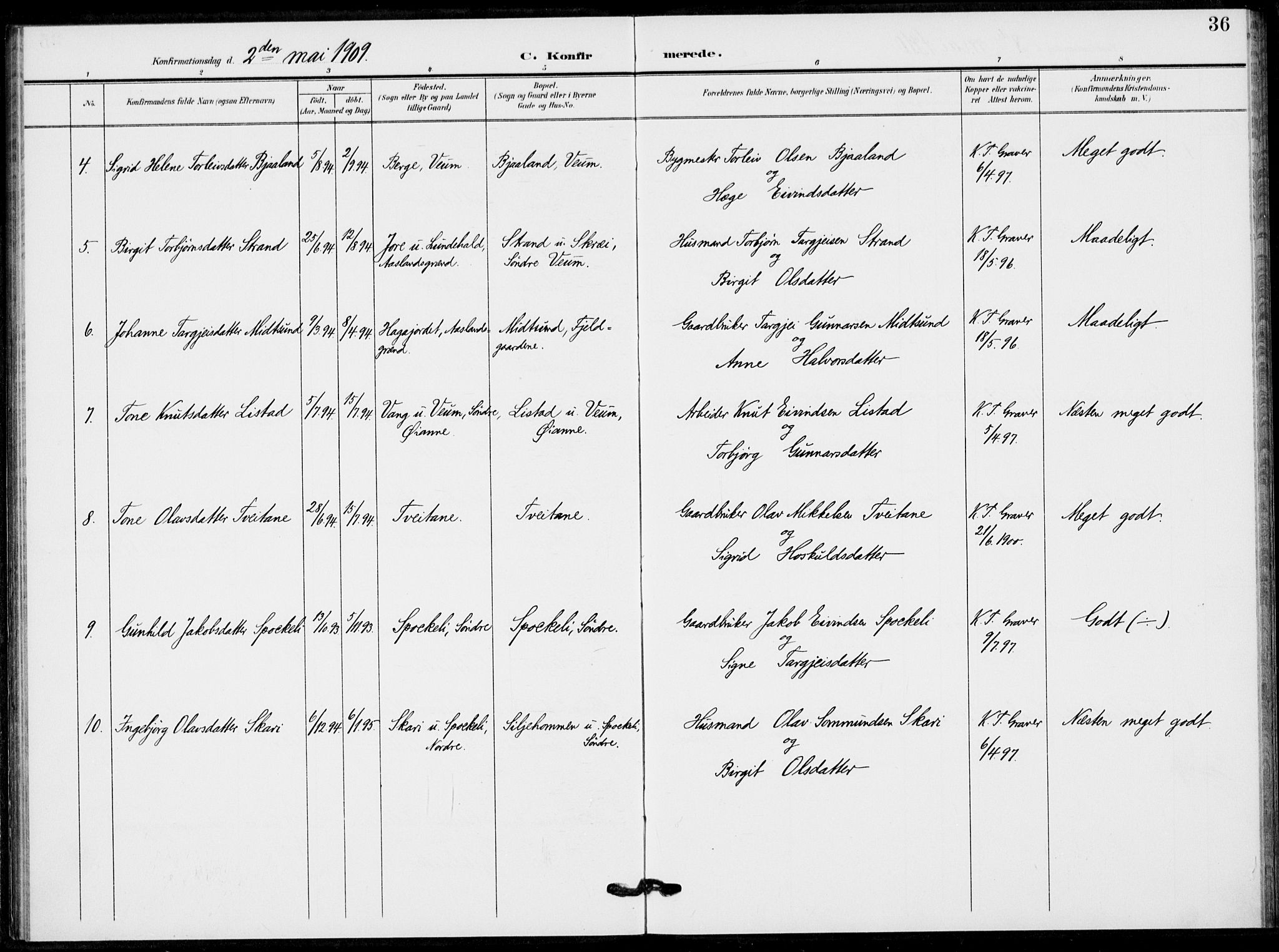 Fyresdal kirkebøker, SAKO/A-263/F/Fb/L0004: Parish register (official) no. II 4, 1903-1920, p. 36